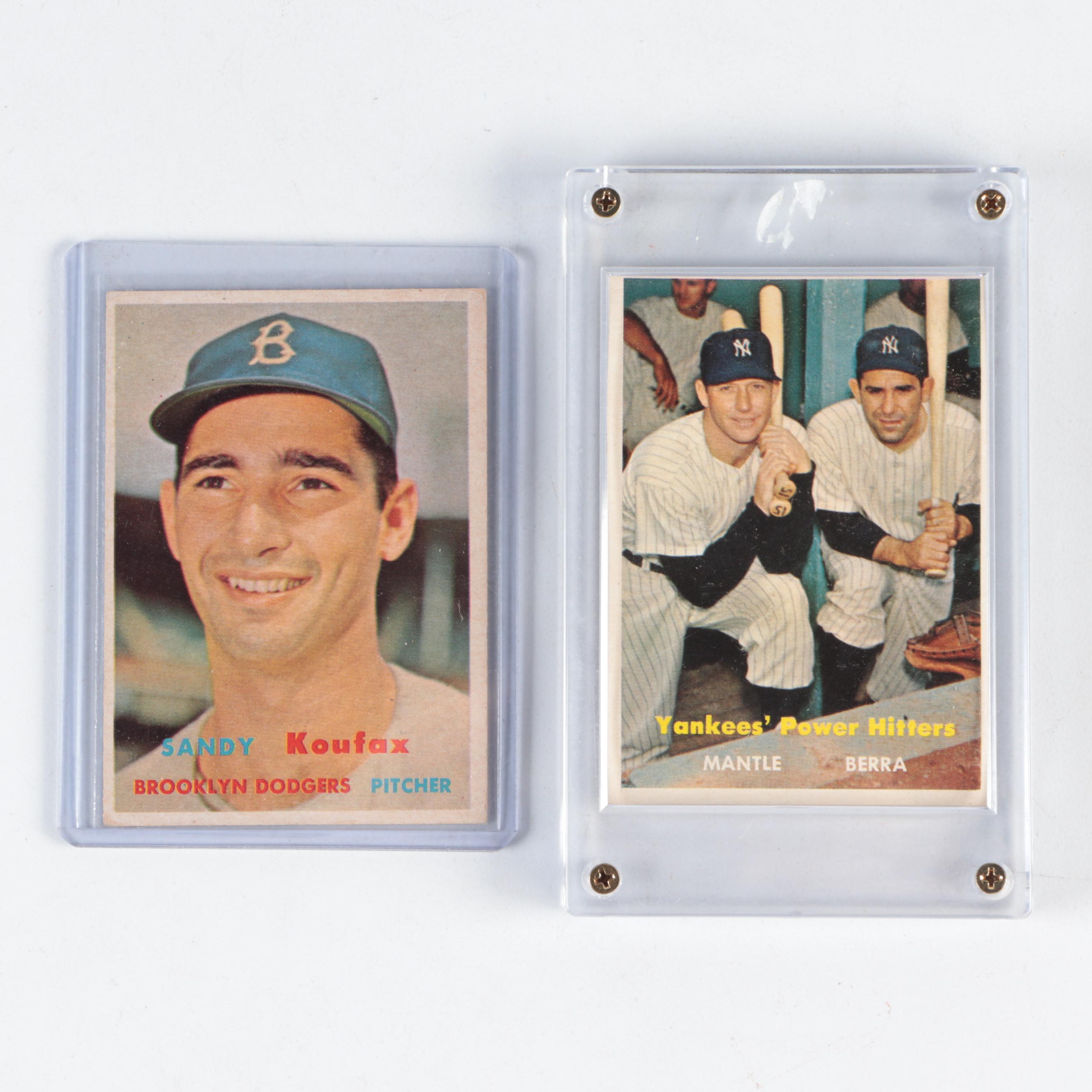 1957 Topps Baseball Cards with Mickey Mantle, Yogi Berra and Sandy Koufax