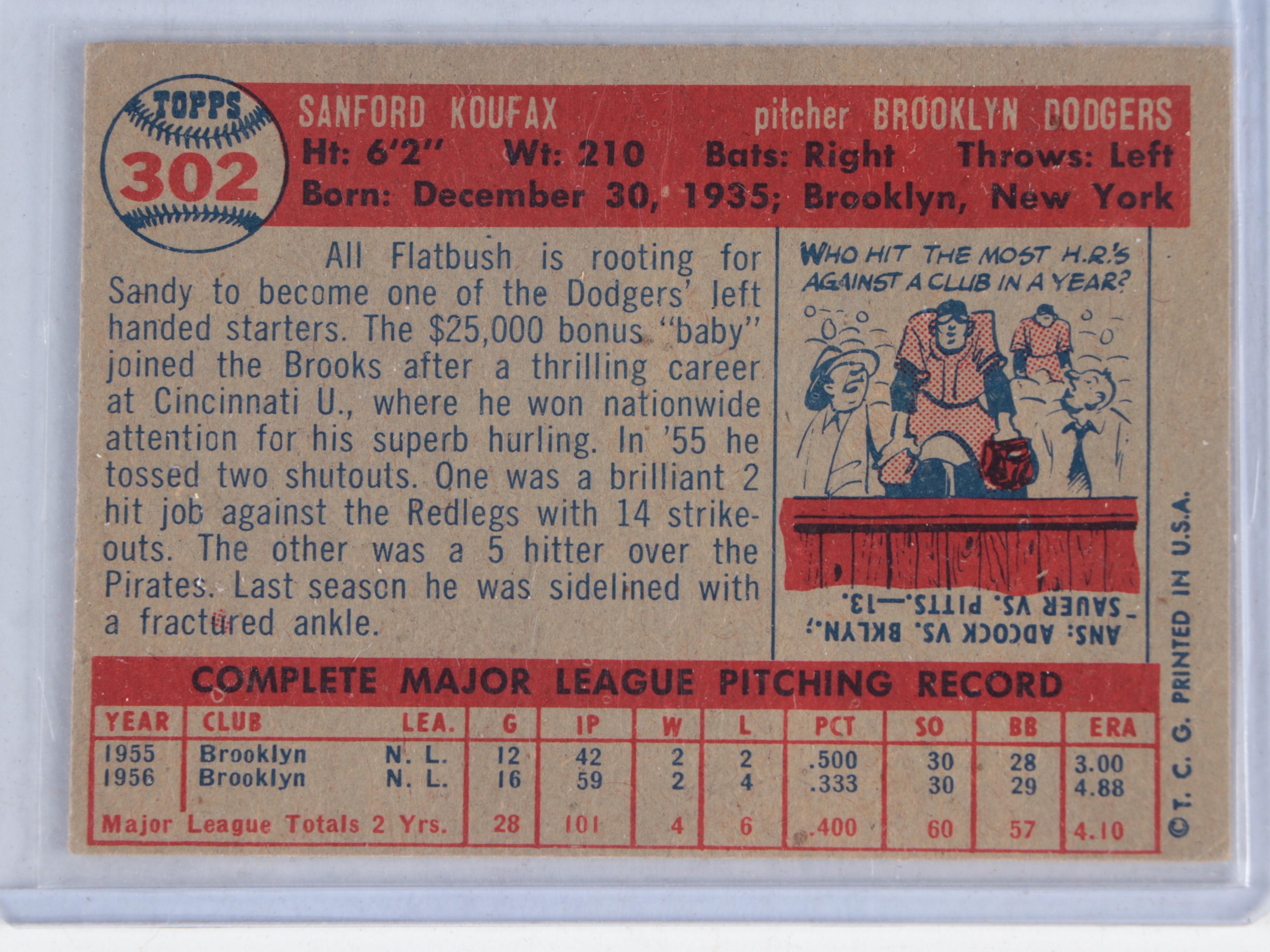 1957 Topps Baseball Cards with Mickey Mantle, Yogi Berra and Sandy Koufax