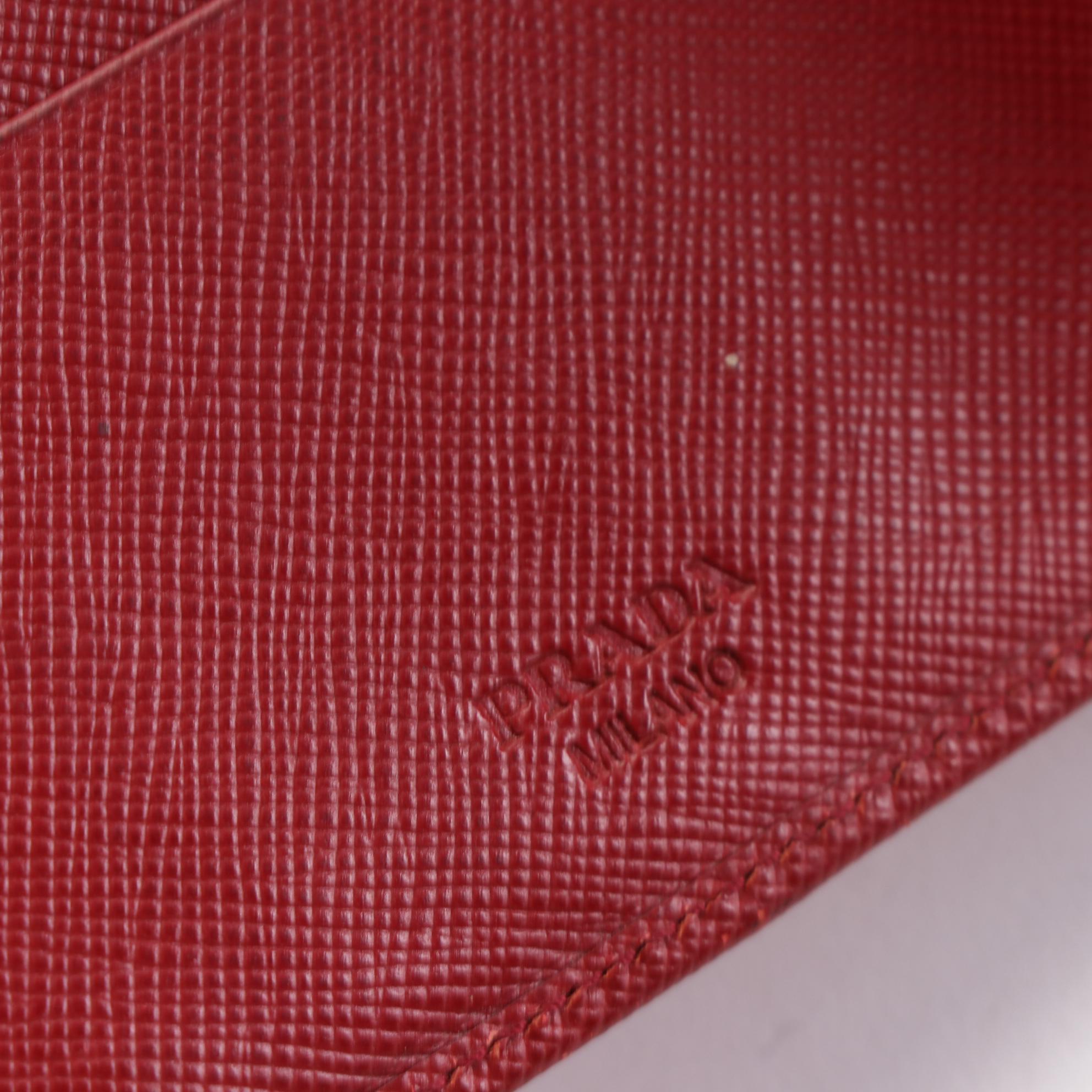 Prada Money Clip Bifold Wallet in Red Saffiano Lux Leather