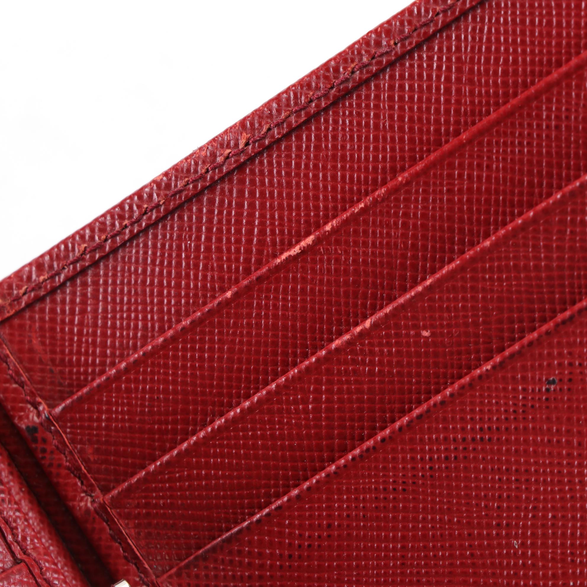 Prada Money Clip Bifold Wallet in Red Saffiano Lux Leather