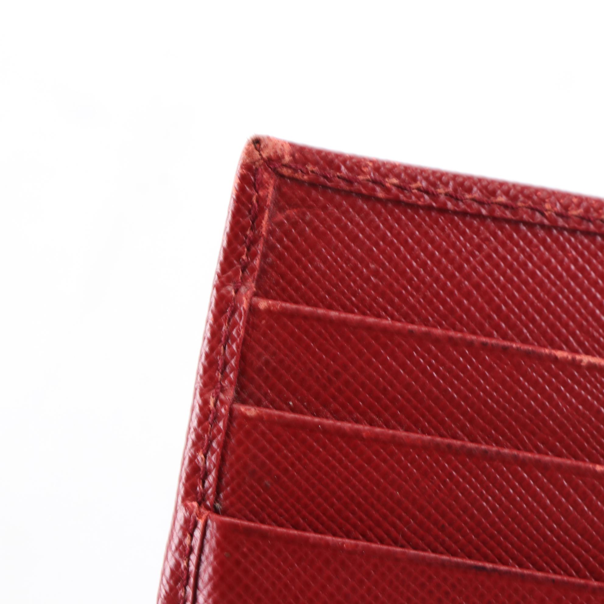 Prada Money Clip Bifold Wallet in Red Saffiano Lux Leather