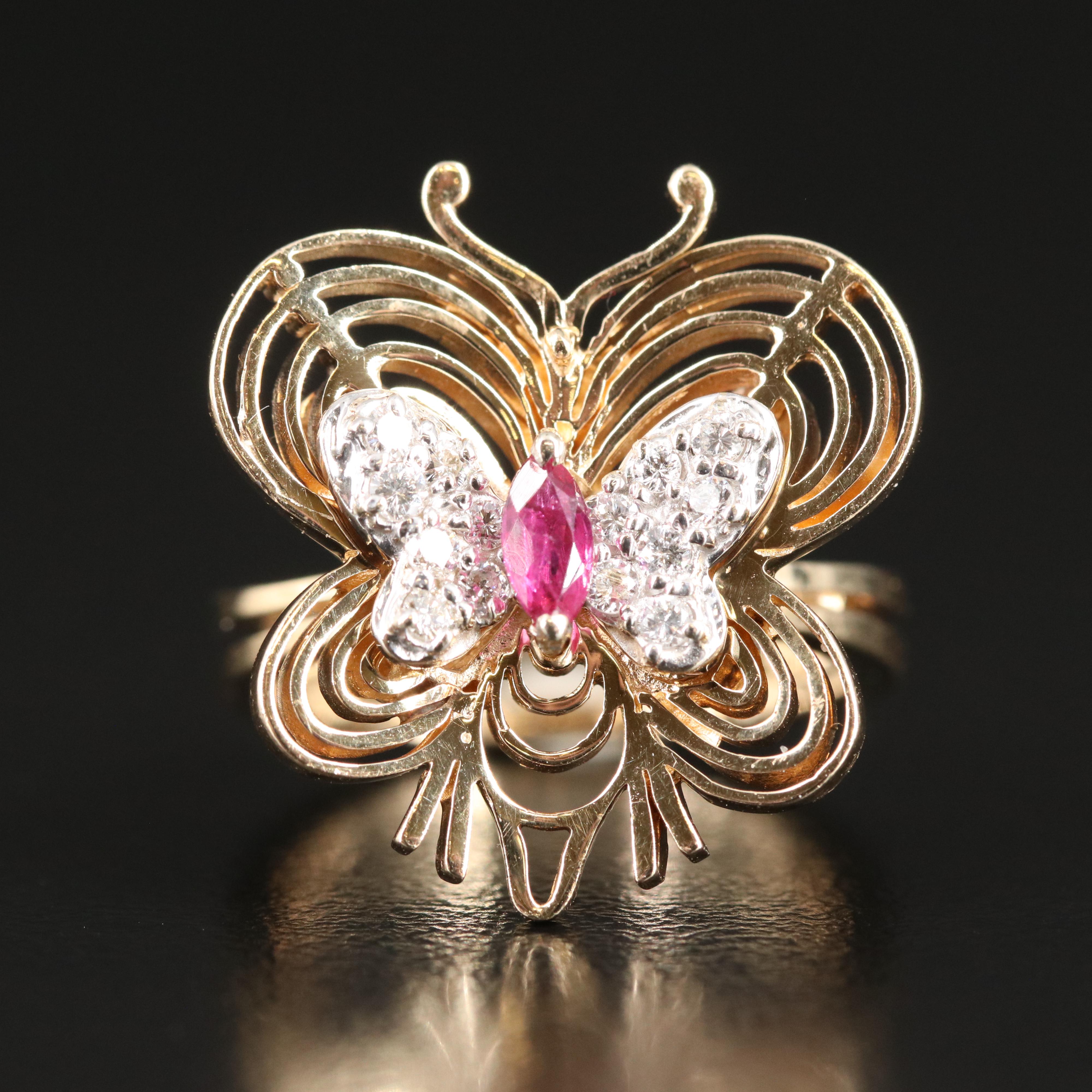 14K Ruby and Diamond Butterfly Ring