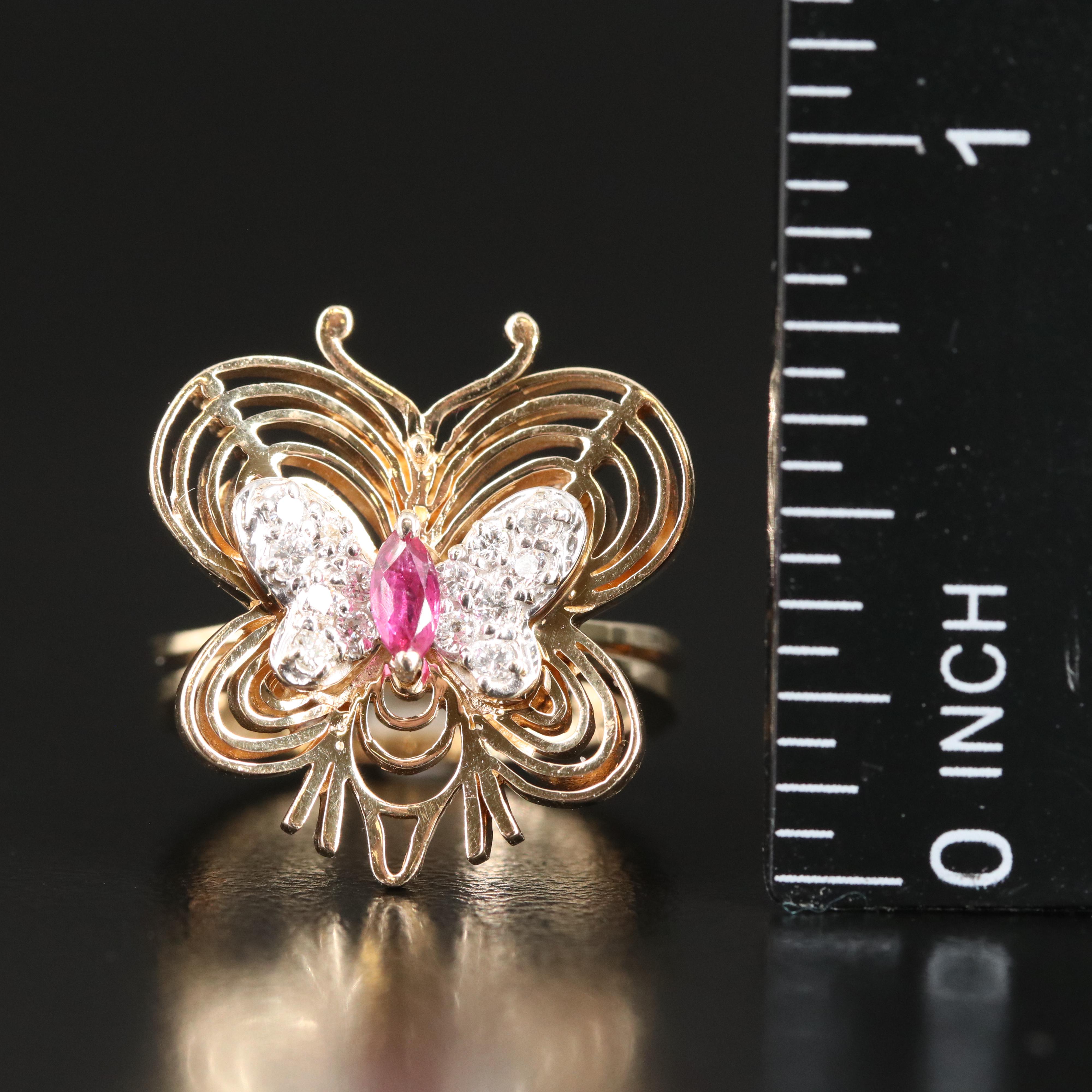 14K Ruby and Diamond Butterfly Ring