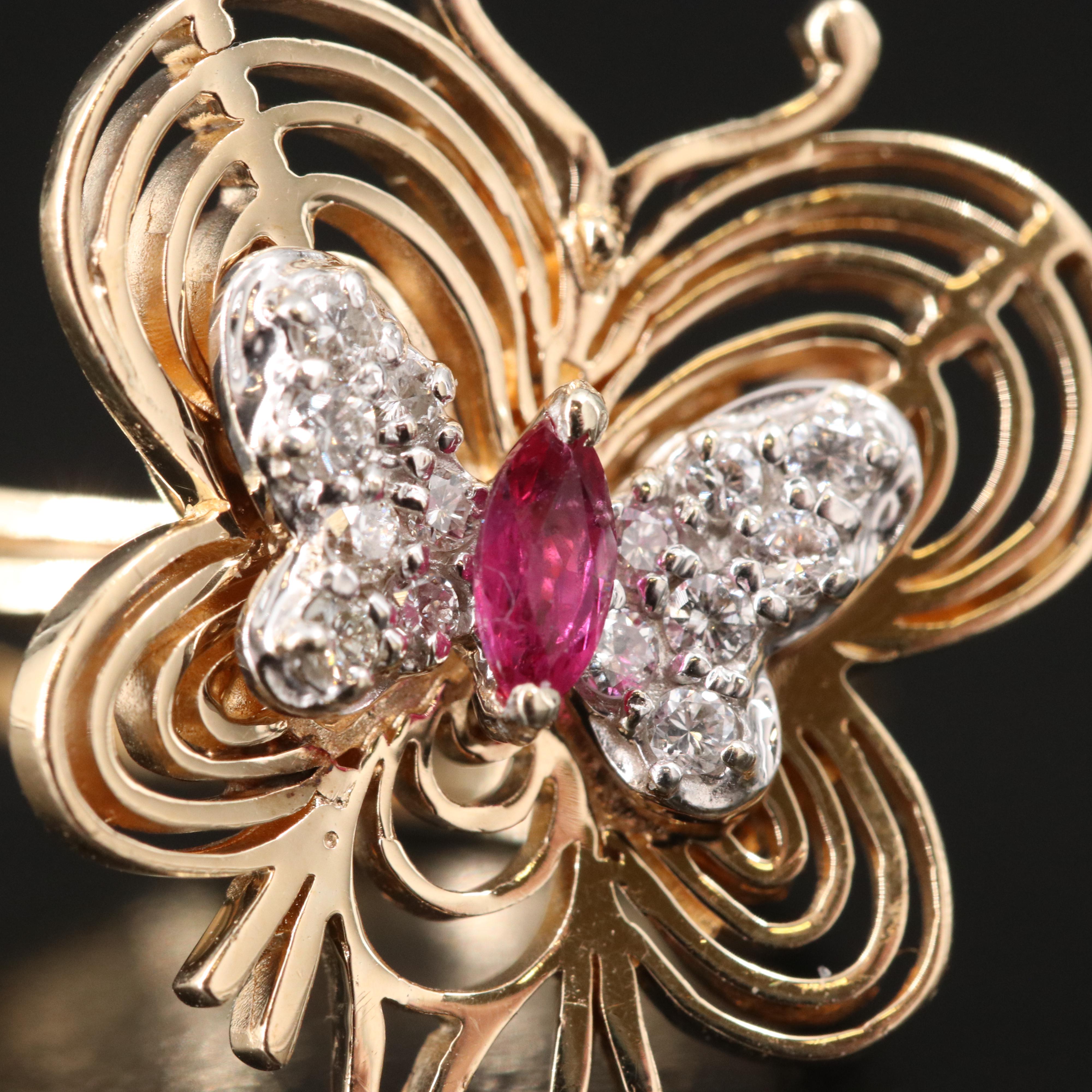 14K Ruby and Diamond Butterfly Ring