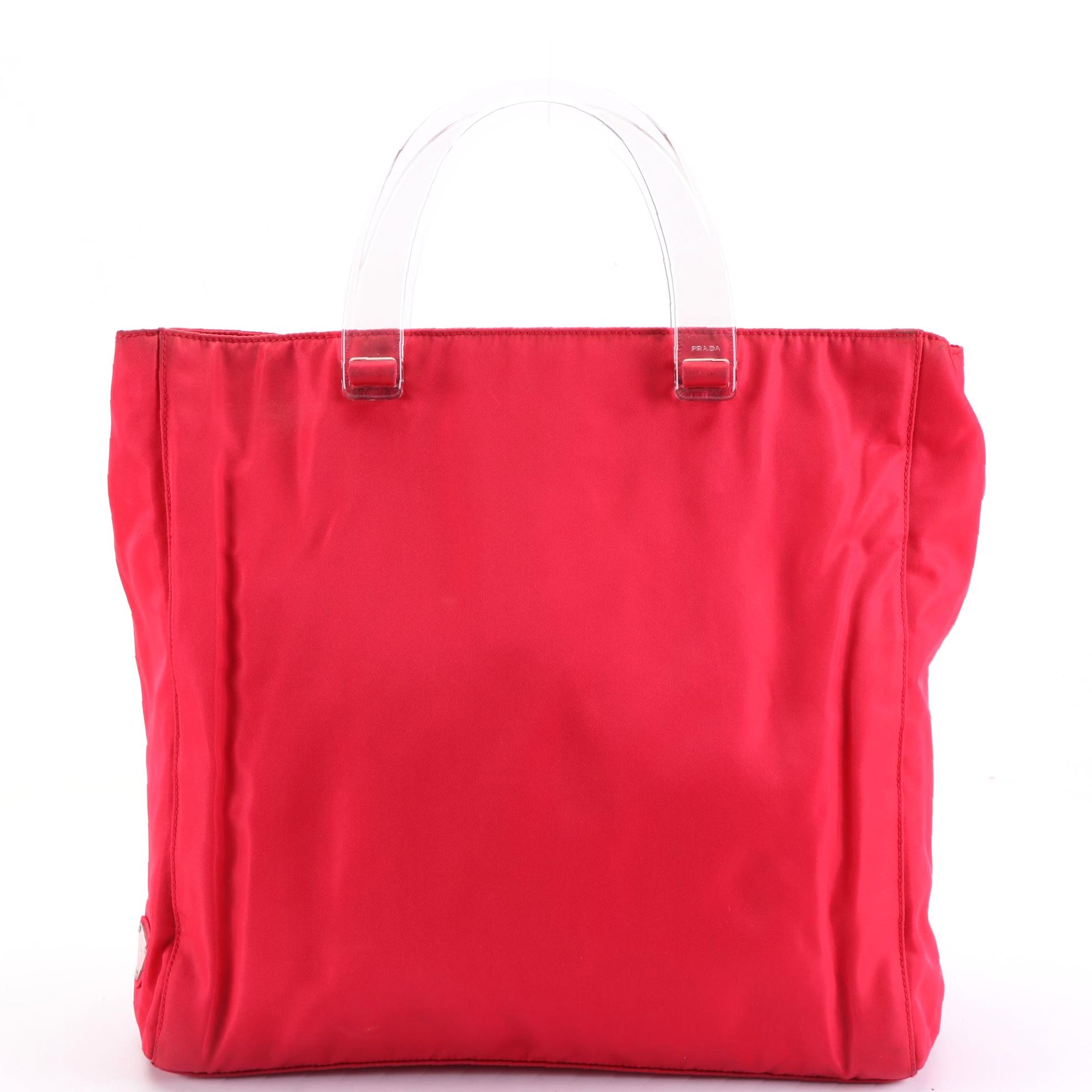 Prada Hand Bag in Vermiglio Tessuto Nylon with Clear Lucite Handles