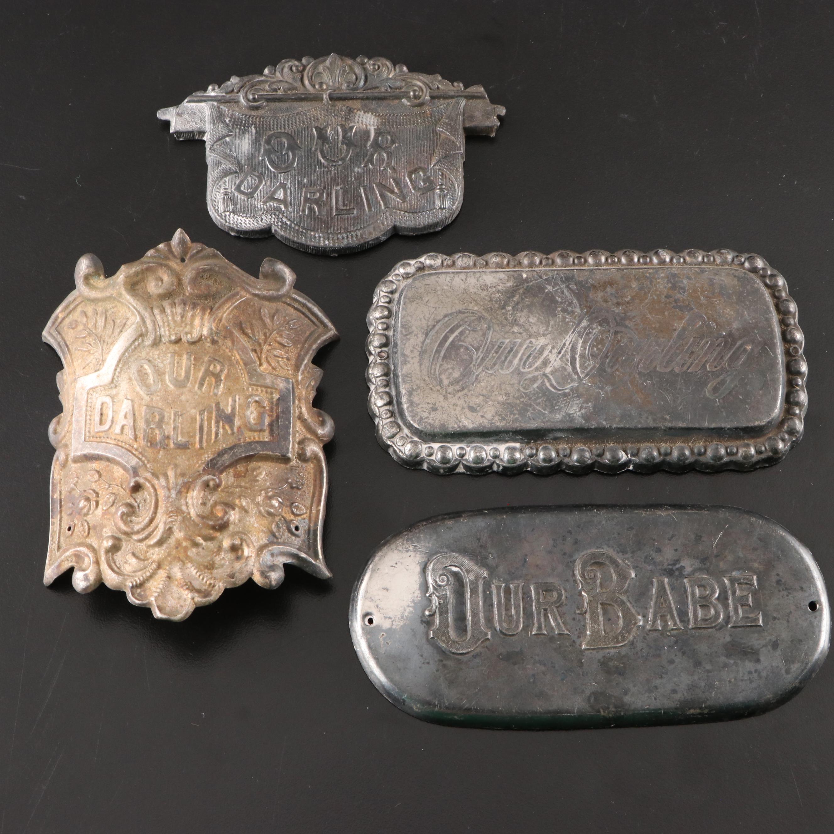 Victorian Engraved "Our Darling" Silver Plate and Metal Casket Plaques