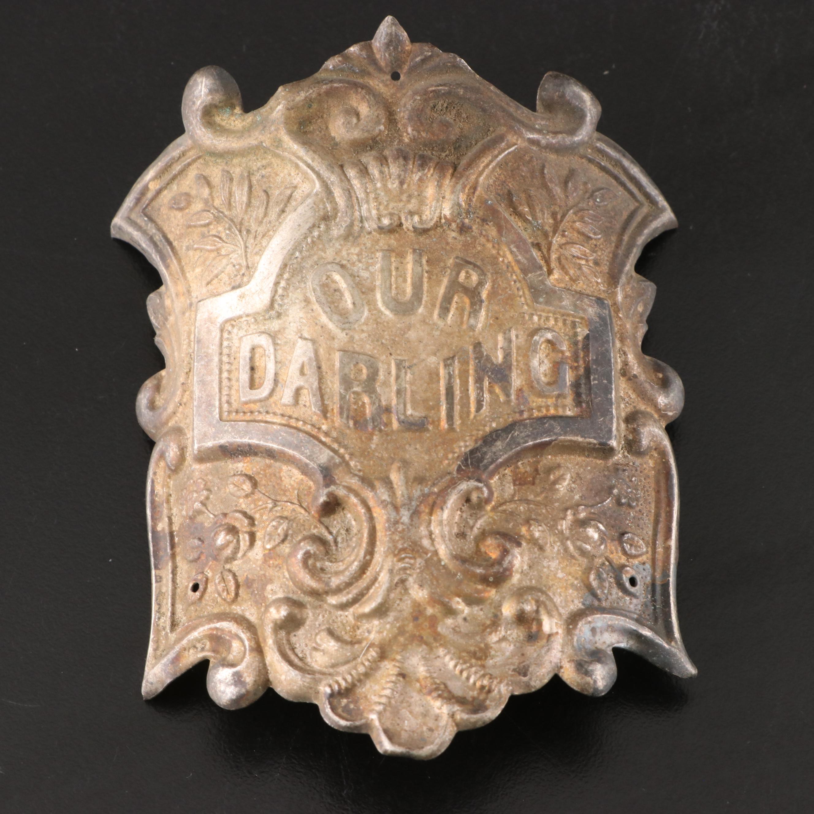 Victorian Engraved "Our Darling" Silver Plate and Metal Casket Plaques