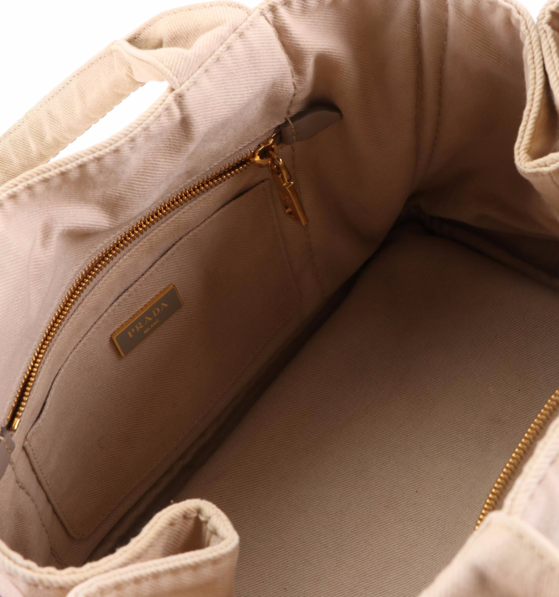 Prada Canapa Logo Tote Bag in Beige Canvas
