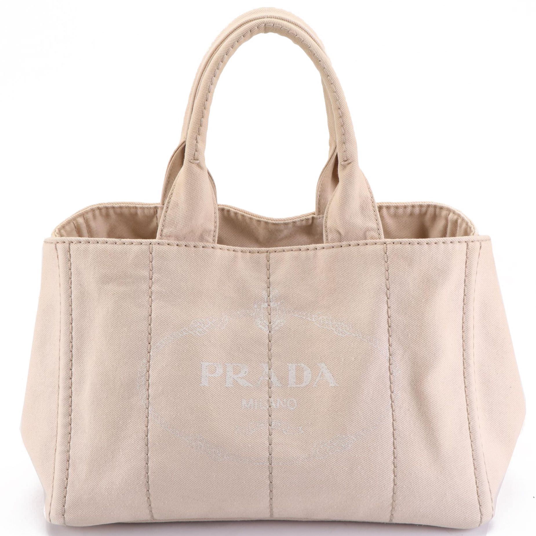 Prada Canapa Logo Tote Bag in Beige Canvas