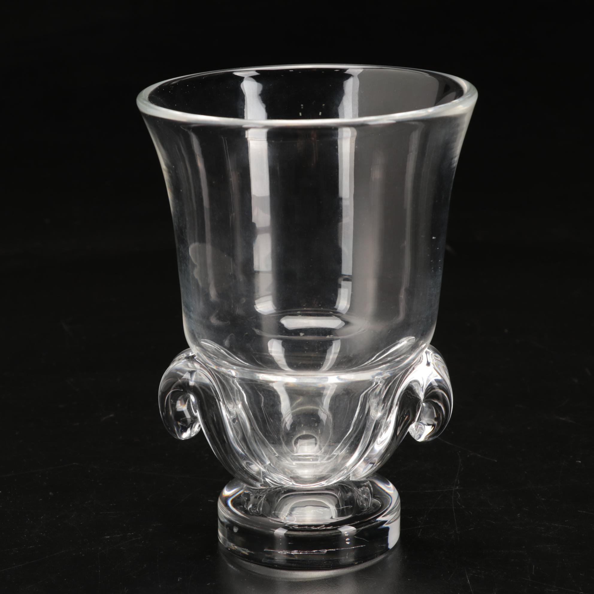 Steuben Scroll and Etched Controlled Bubble Teardrop Vases