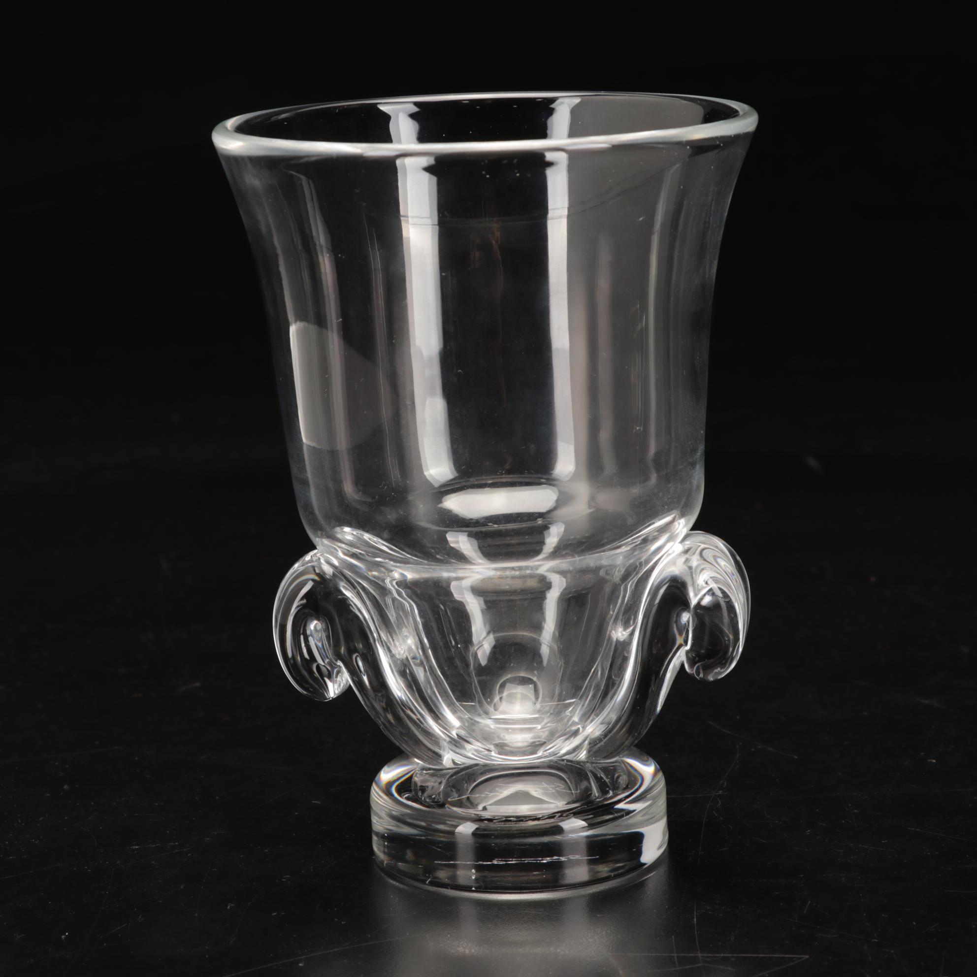 Steuben Scroll and Etched Controlled Bubble Teardrop Vases