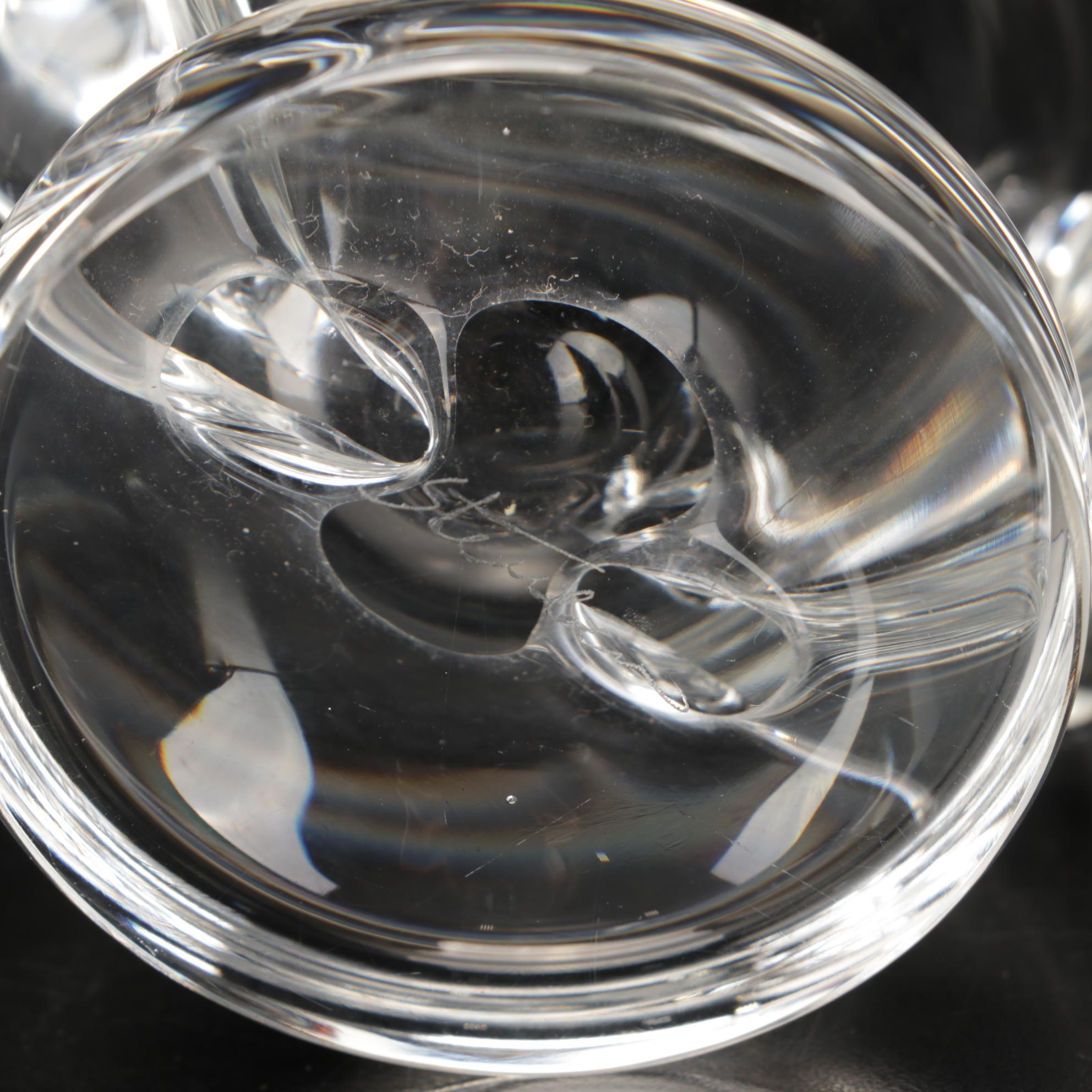 Steuben Scroll and Etched Controlled Bubble Teardrop Vases