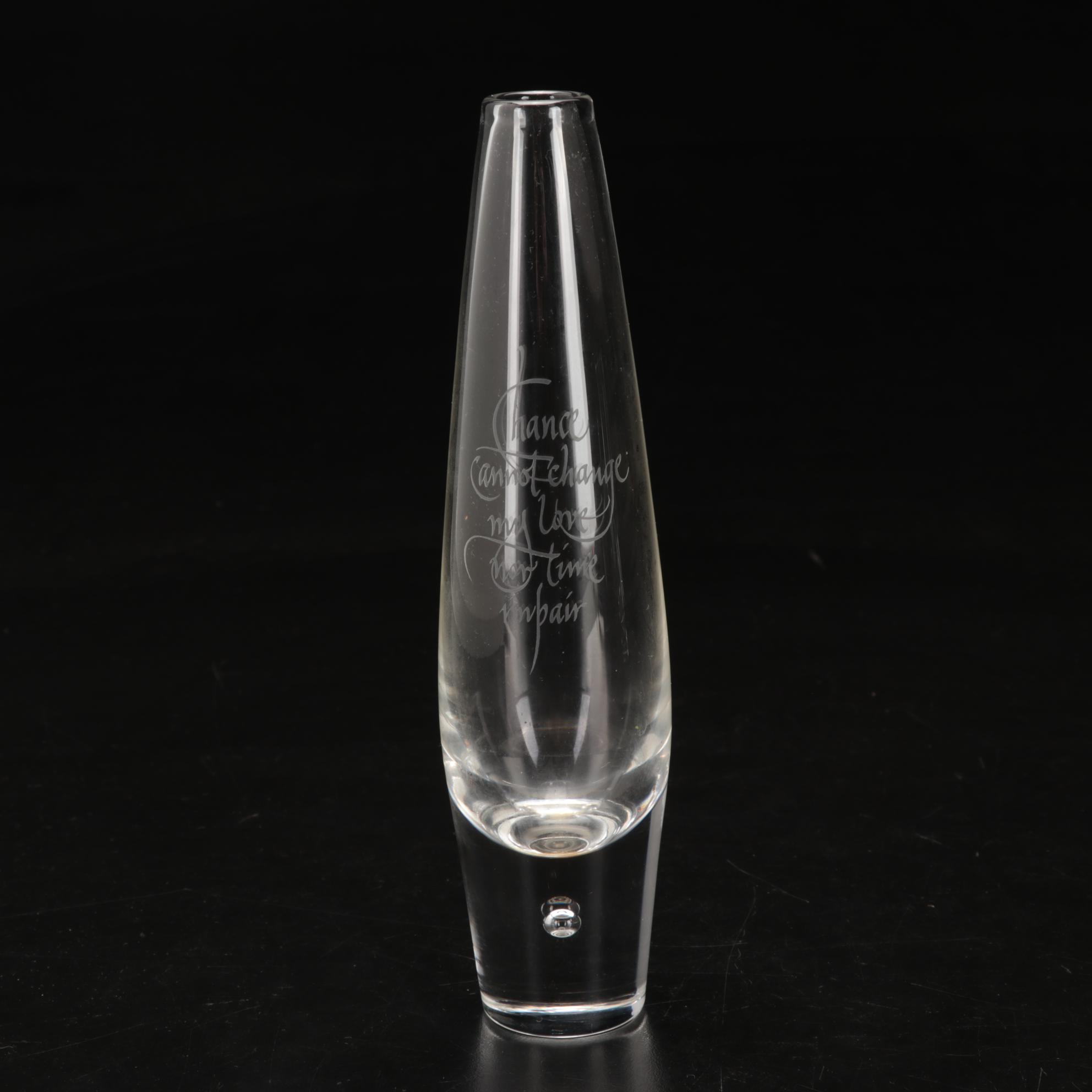 Steuben Scroll and Etched Controlled Bubble Teardrop Vases