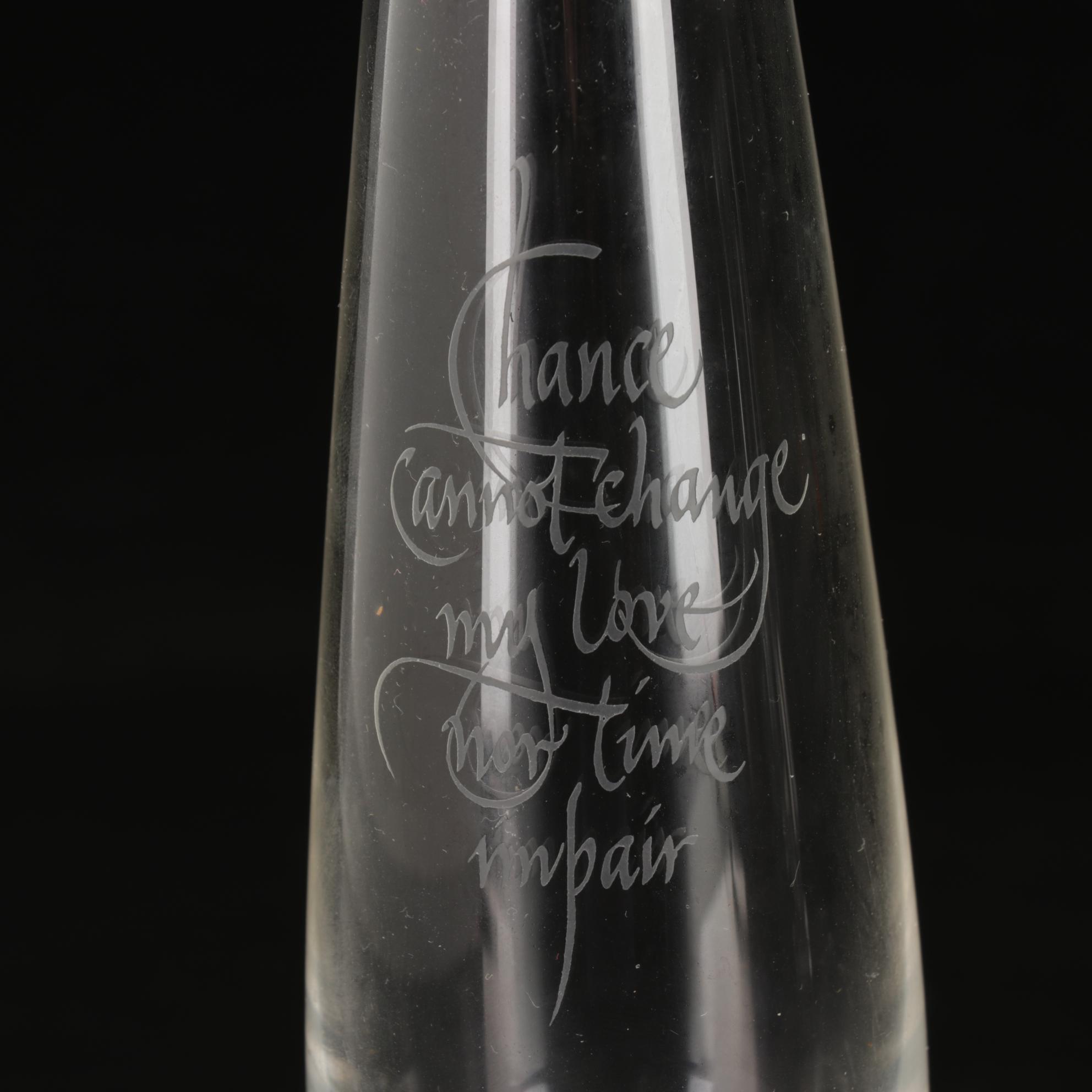 Steuben Scroll and Etched Controlled Bubble Teardrop Vases