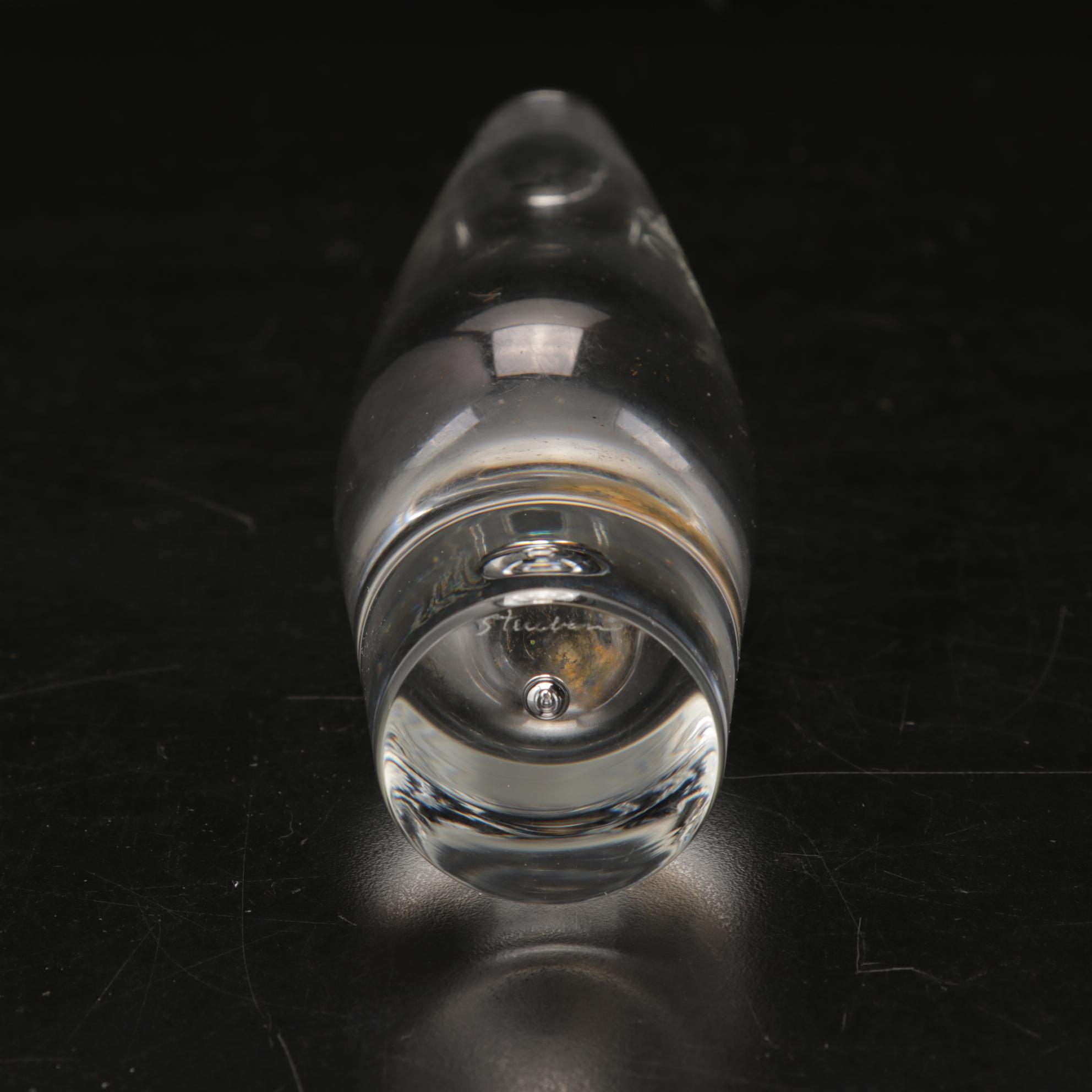 Steuben Scroll and Etched Controlled Bubble Teardrop Vases