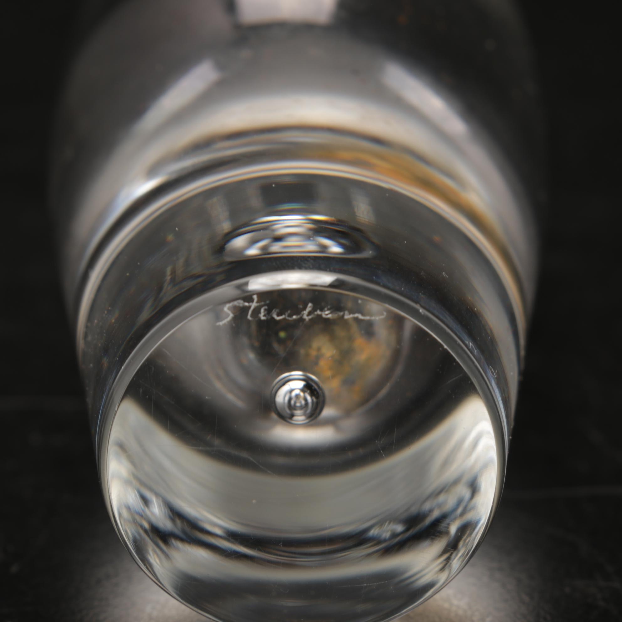 Steuben Scroll and Etched Controlled Bubble Teardrop Vases