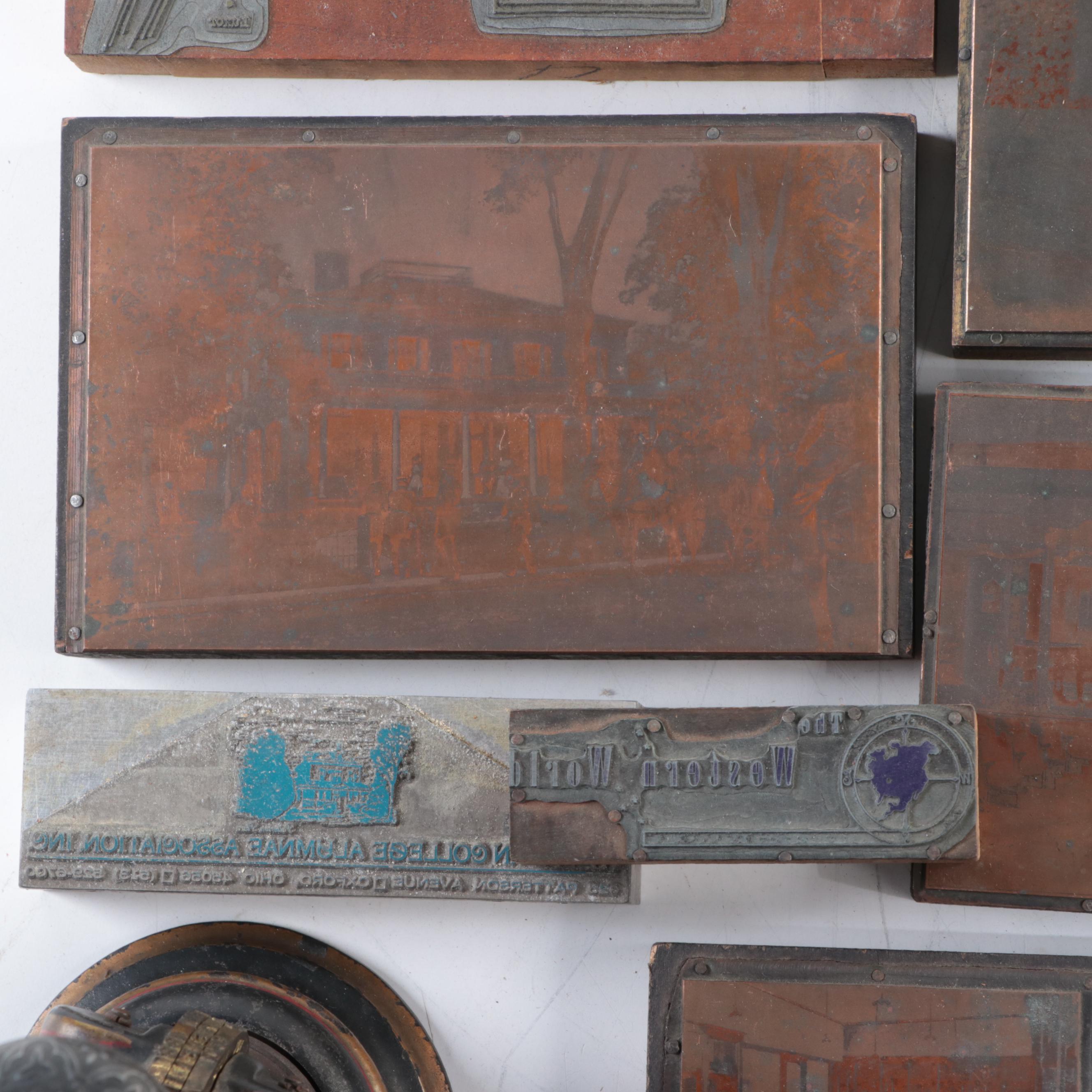 B.B. Hill Cast Iron Date Hand Stamp With Other Etched Printing Blocks ...