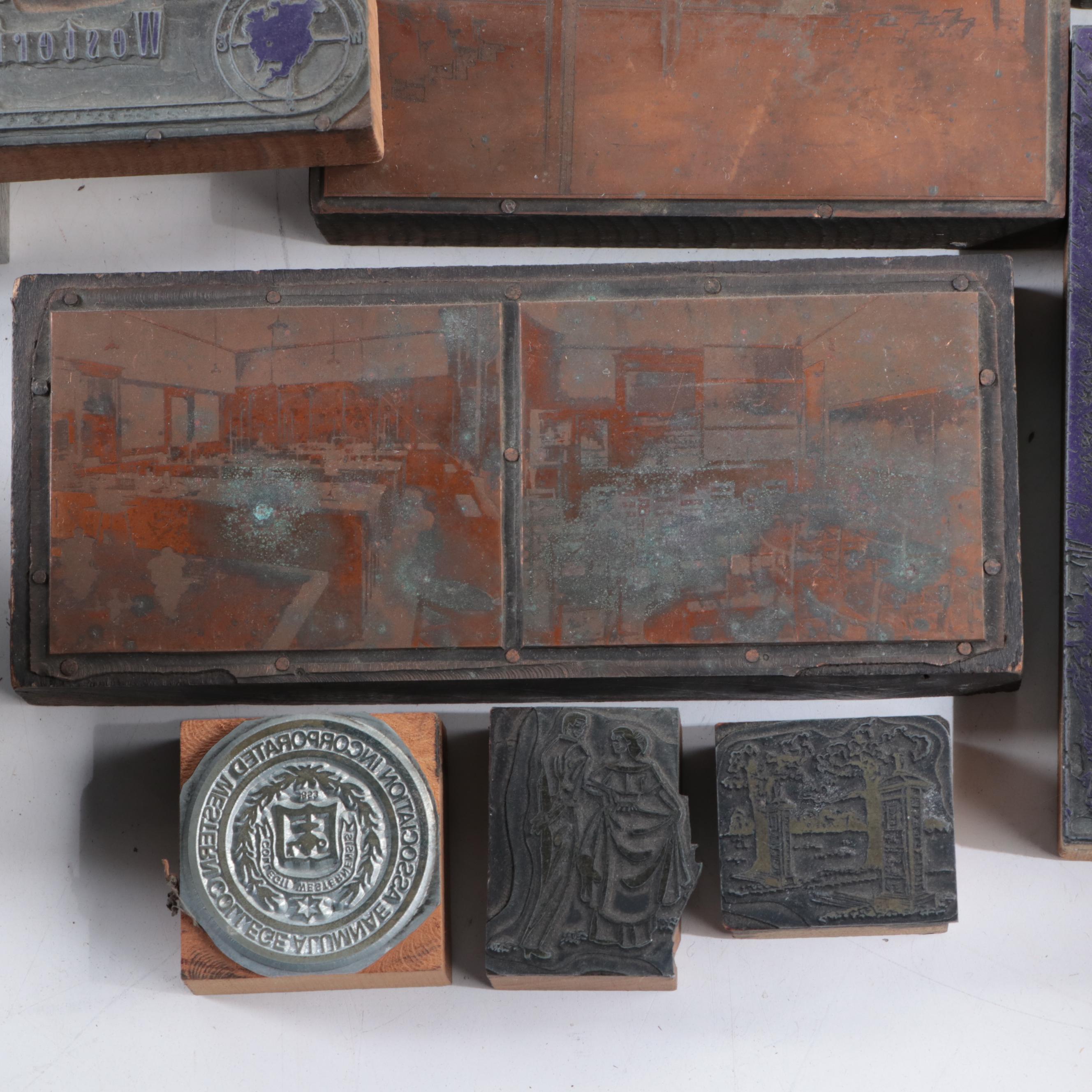 B.B. Hill Cast Iron Date Hand Stamp With Other Etched Printing Blocks ...