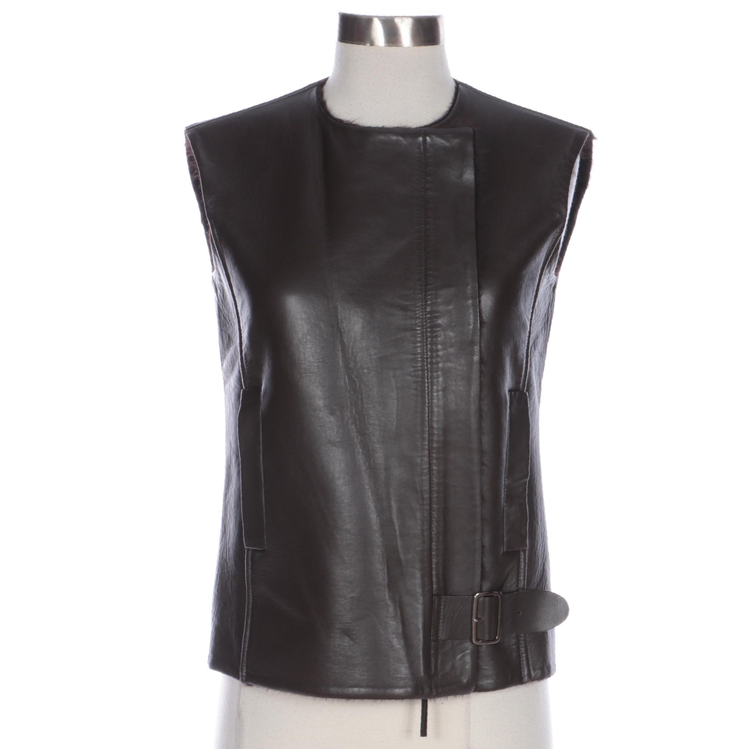 Max Mara Lambskin Leather Vest Lined with Wool and Alpaca