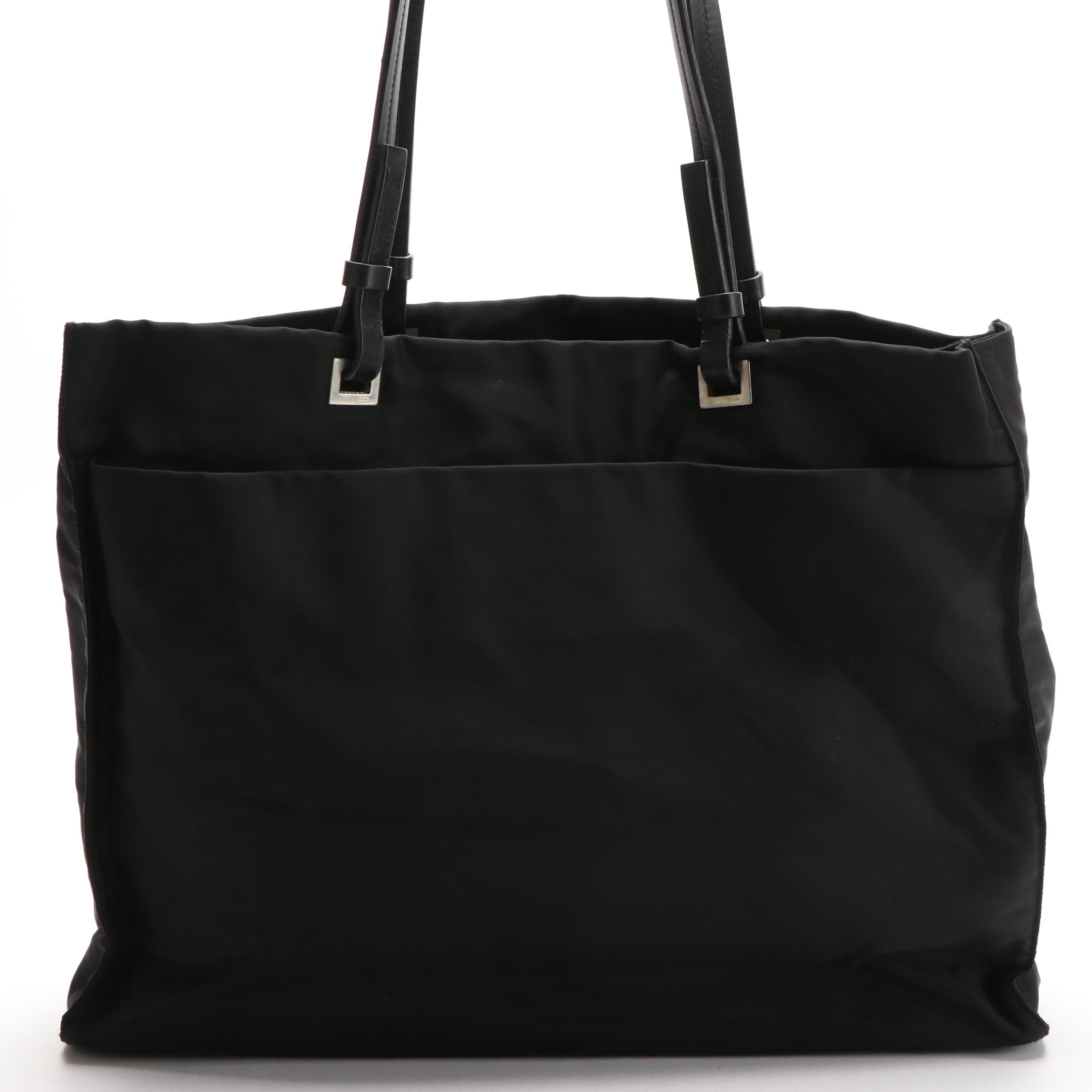 Prada Black Tessuto Nylon Tote Bag with Leather Straps