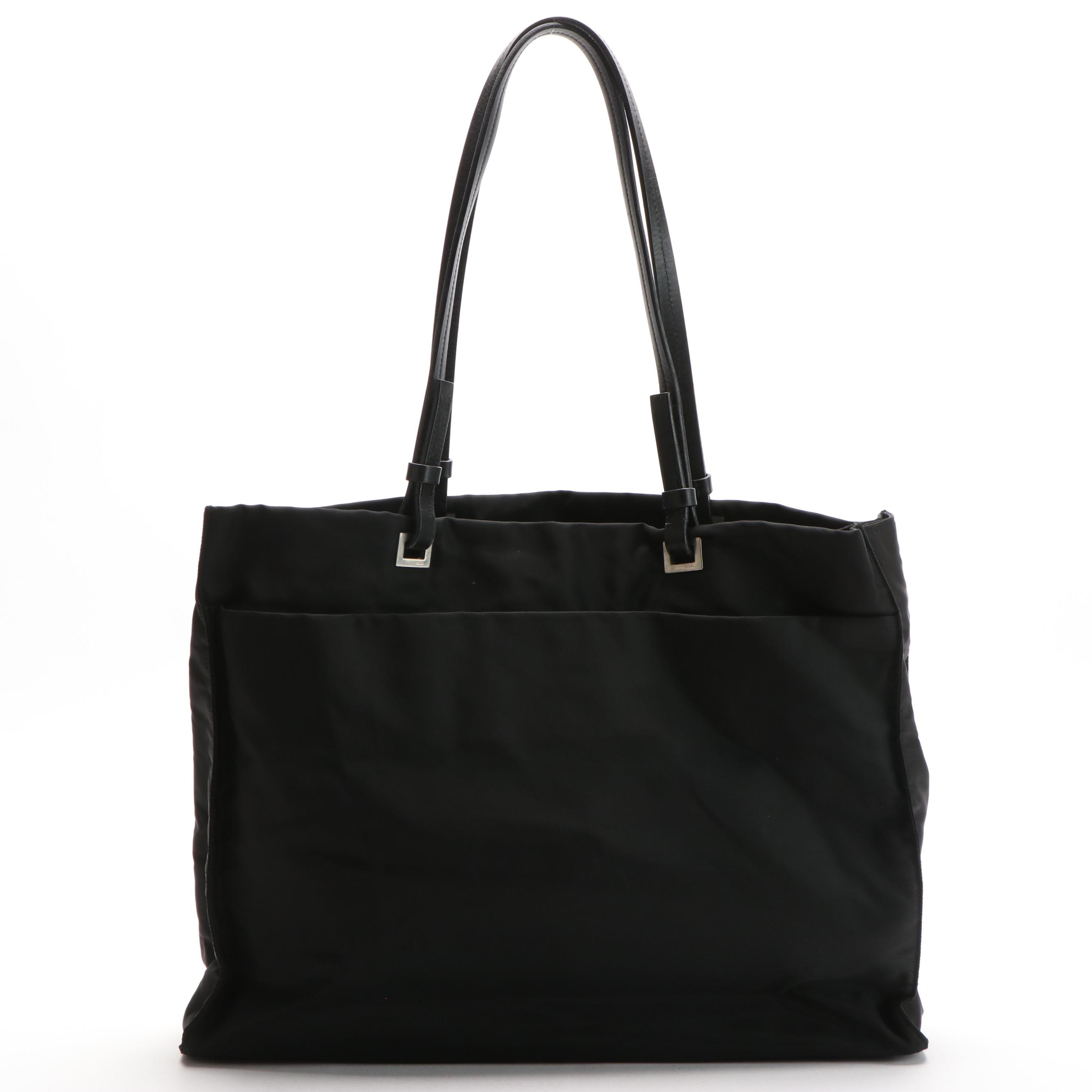 Prada Black Tessuto Nylon Tote Bag with Leather Straps