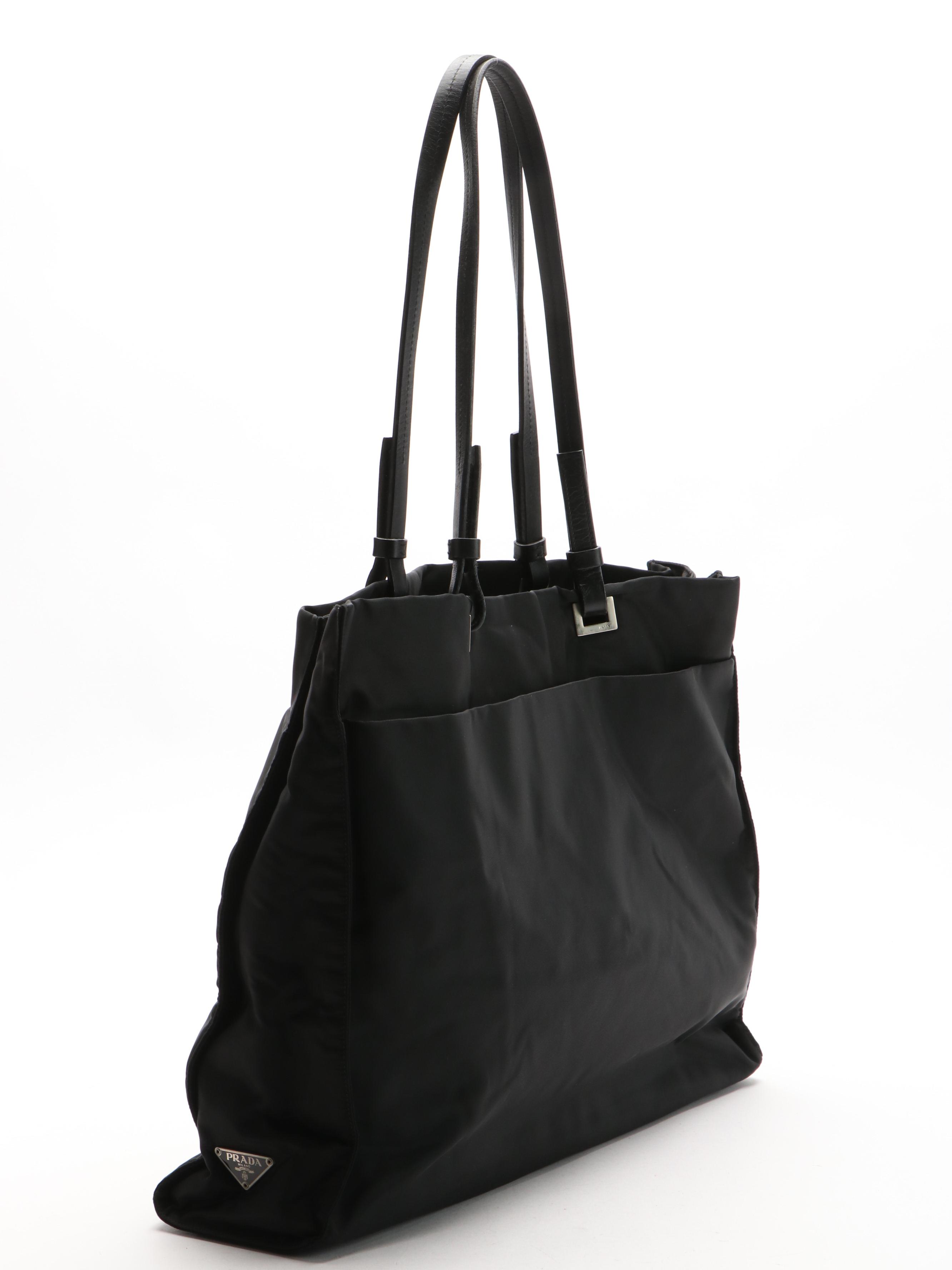 Prada Black Tessuto Nylon Tote Bag with Leather Straps