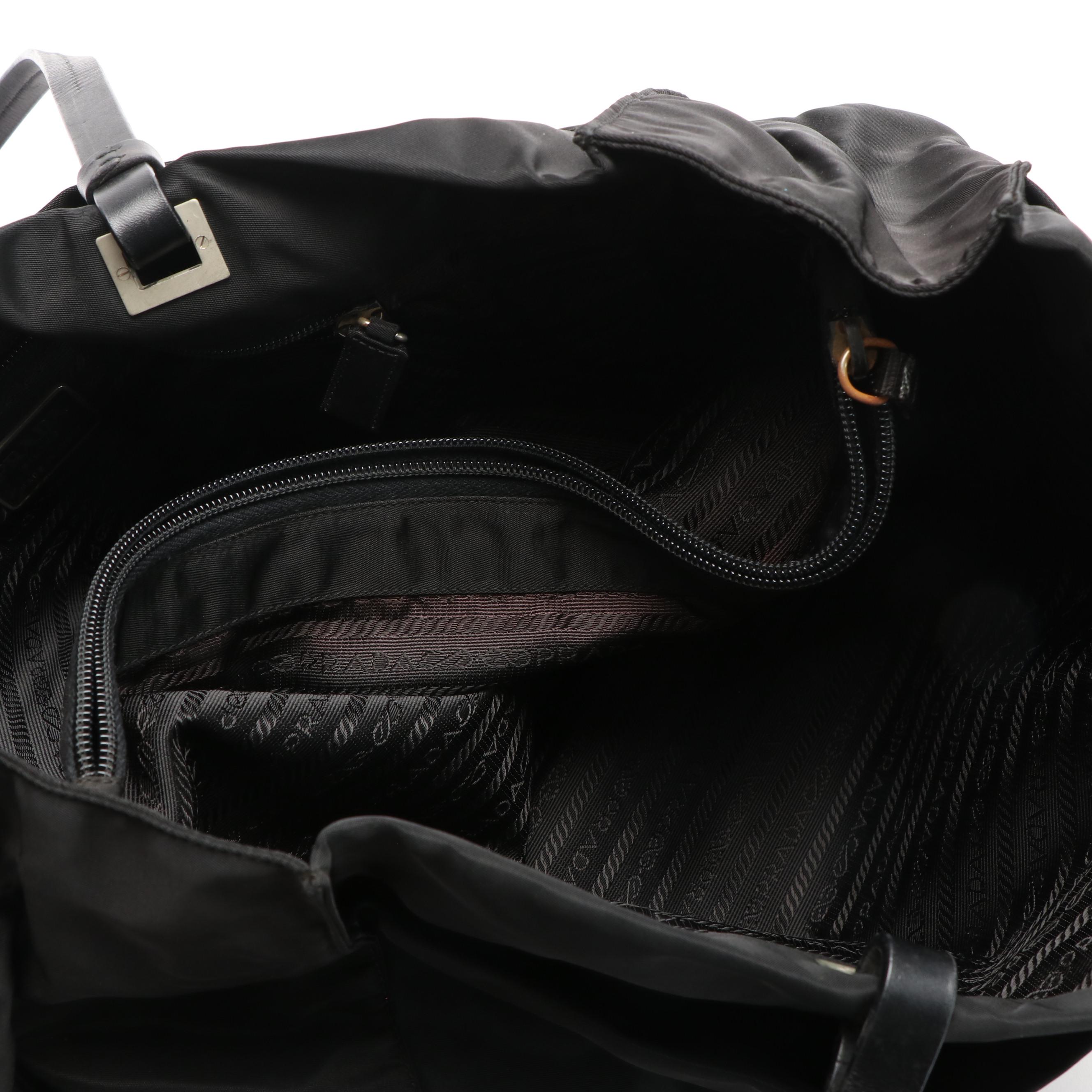 Prada Black Tessuto Nylon Tote Bag with Leather Straps