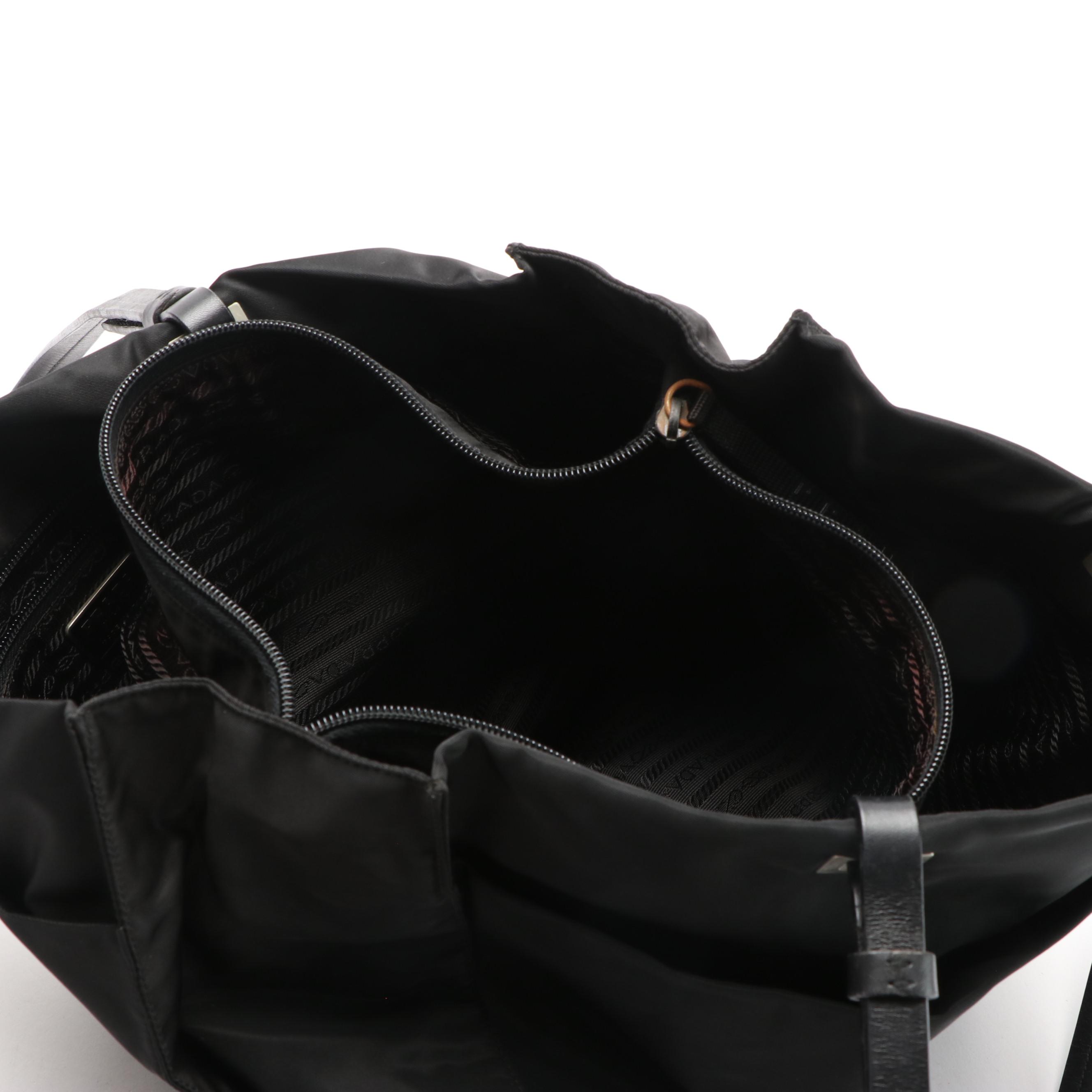Prada Black Tessuto Nylon Tote Bag with Leather Straps