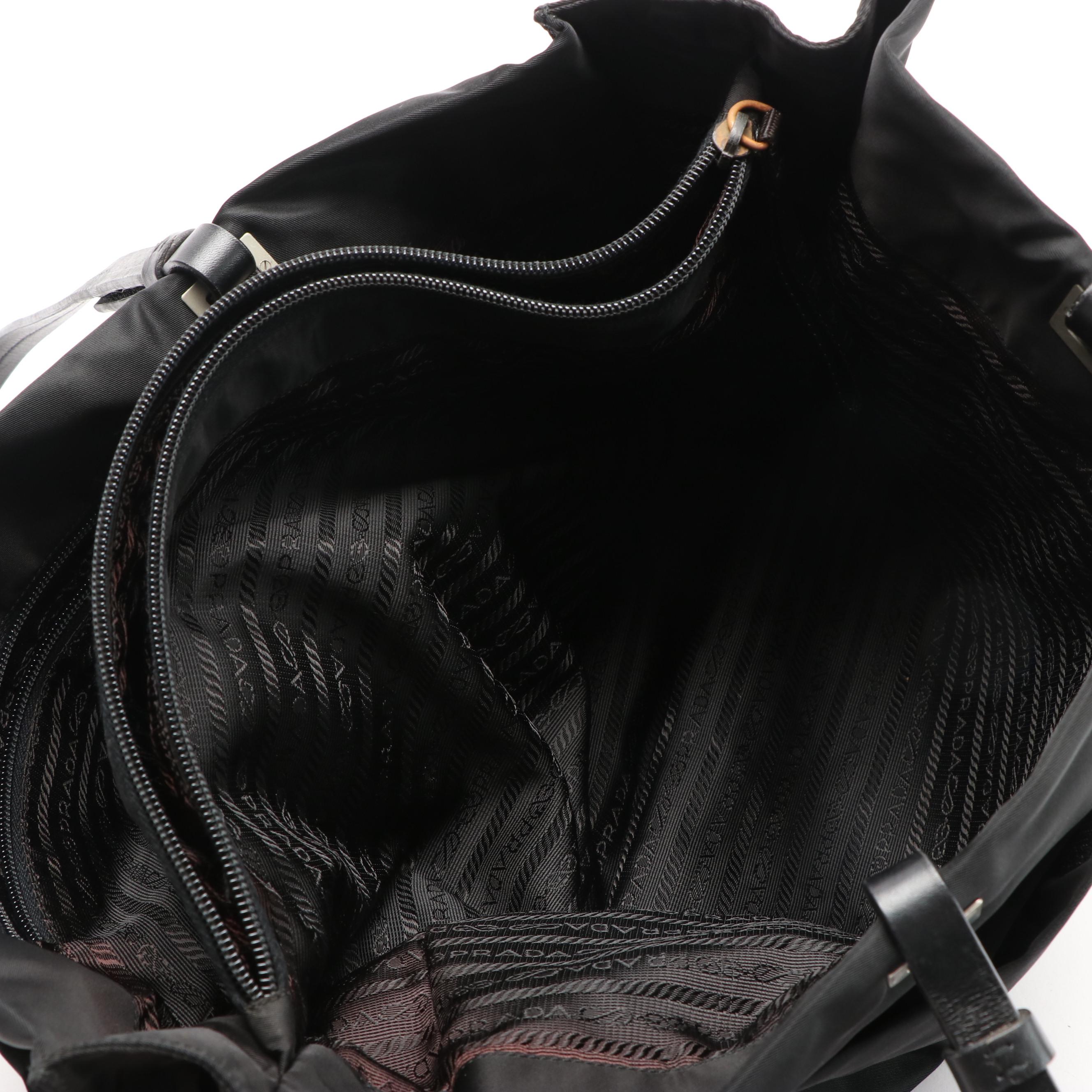 Prada Black Tessuto Nylon Tote Bag with Leather Straps