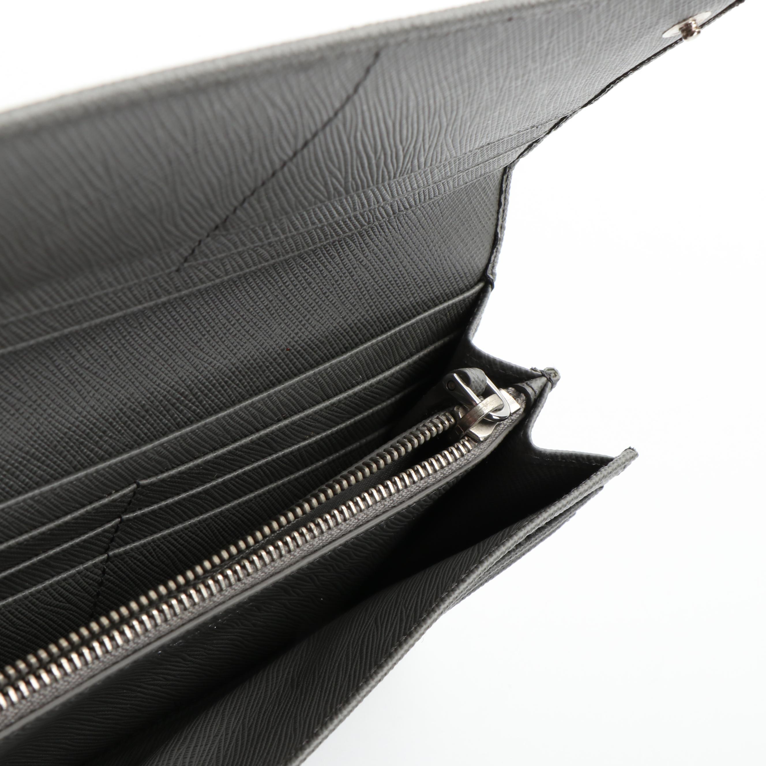 Prada Long Wallet with Card Holder in Gray Saffiano Leather with Box