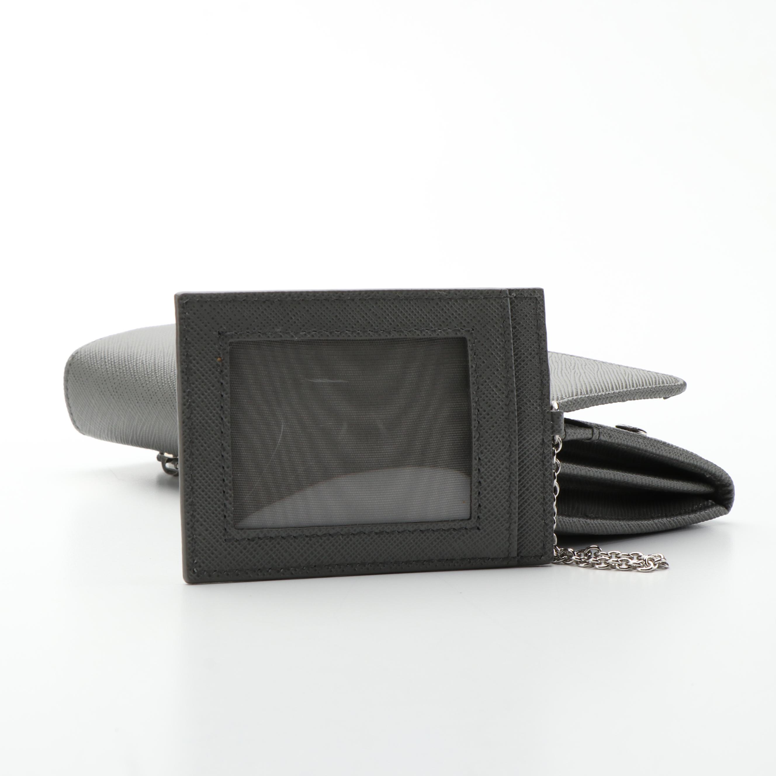 Prada Long Wallet with Card Holder in Gray Saffiano Leather with Box