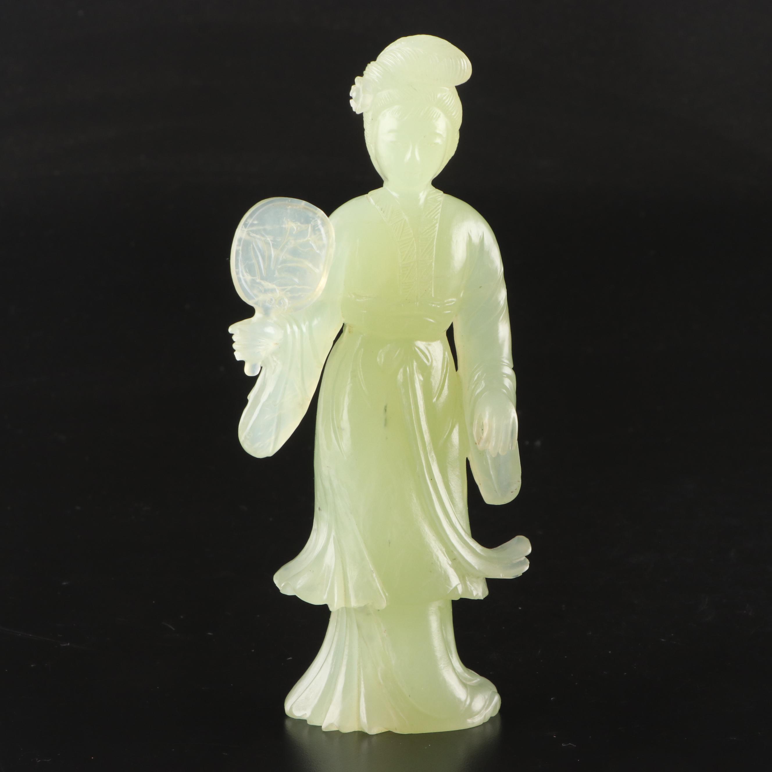 Chinese Carved Serpentine Guanyin Figurine