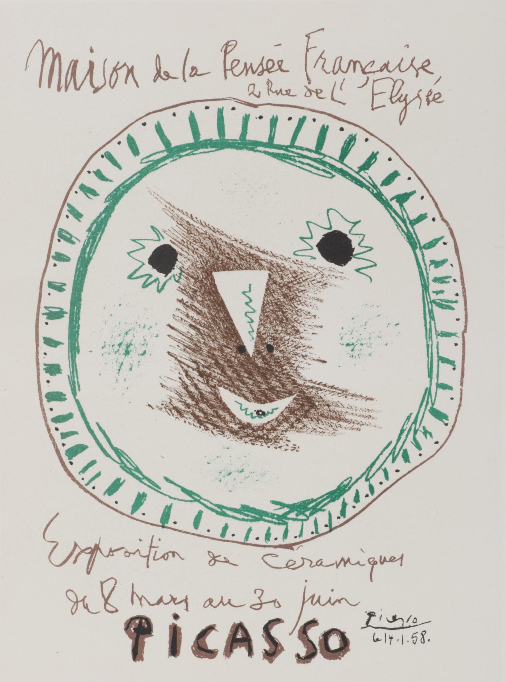 Color Lithograph "Exposition de Ceramiques" After Pablo Picasso, 1959