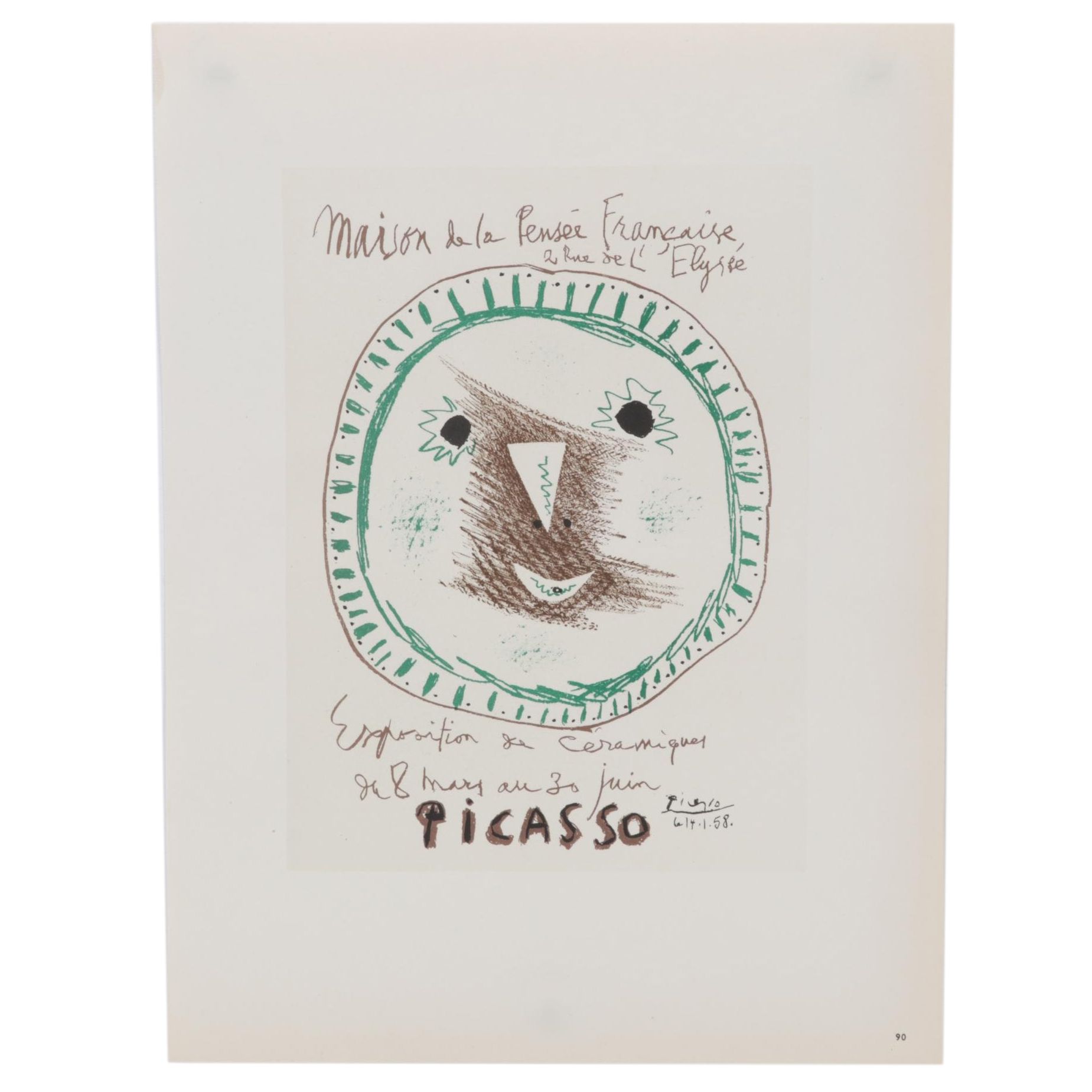 Color Lithograph "Exposition de Ceramiques" After Pablo Picasso, 1959