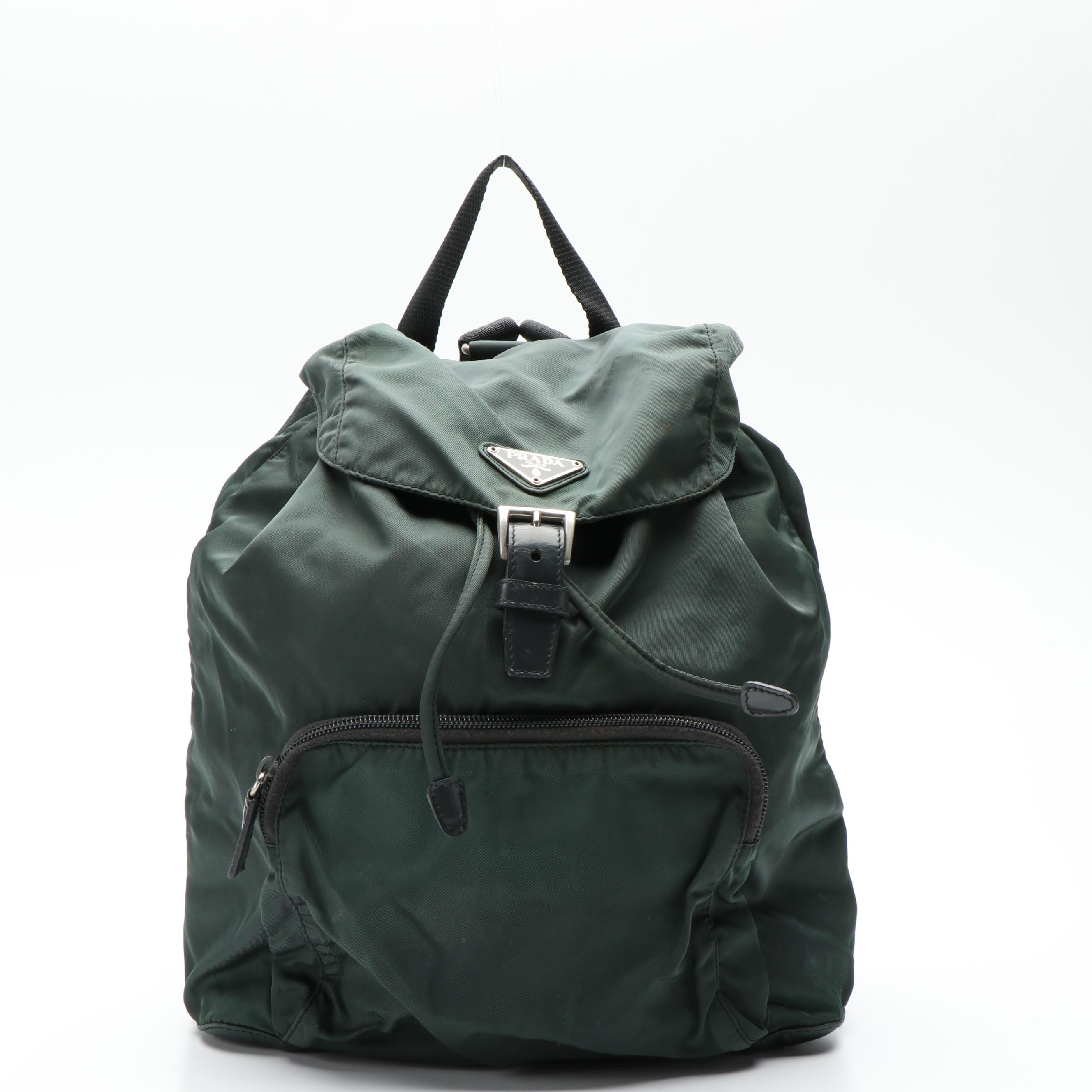 Vintage Prada Drawstring Backpack in Green Tessuto Nylon