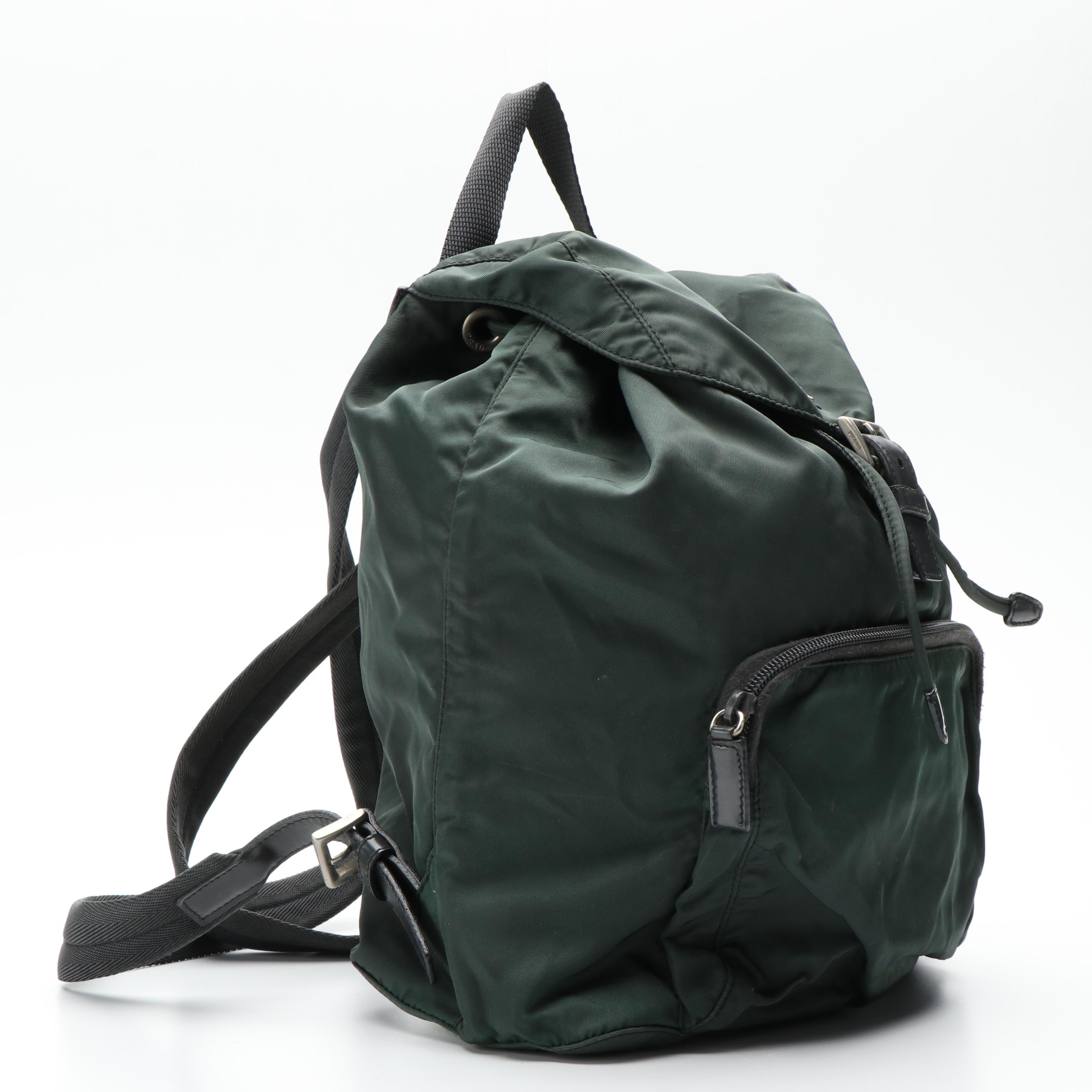 Vintage Prada Drawstring Backpack in Green Tessuto Nylon