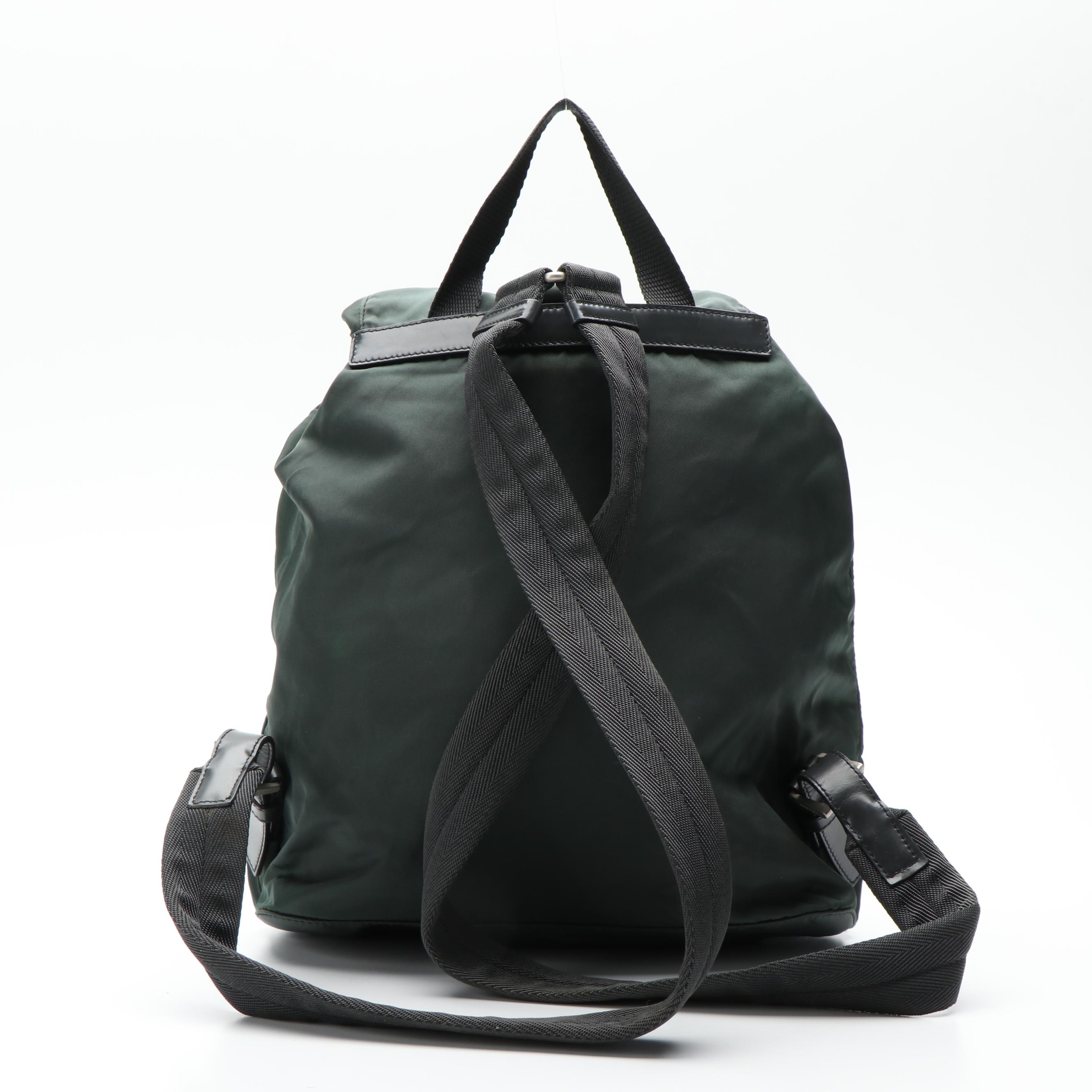 Vintage Prada Drawstring Backpack in Green Tessuto Nylon