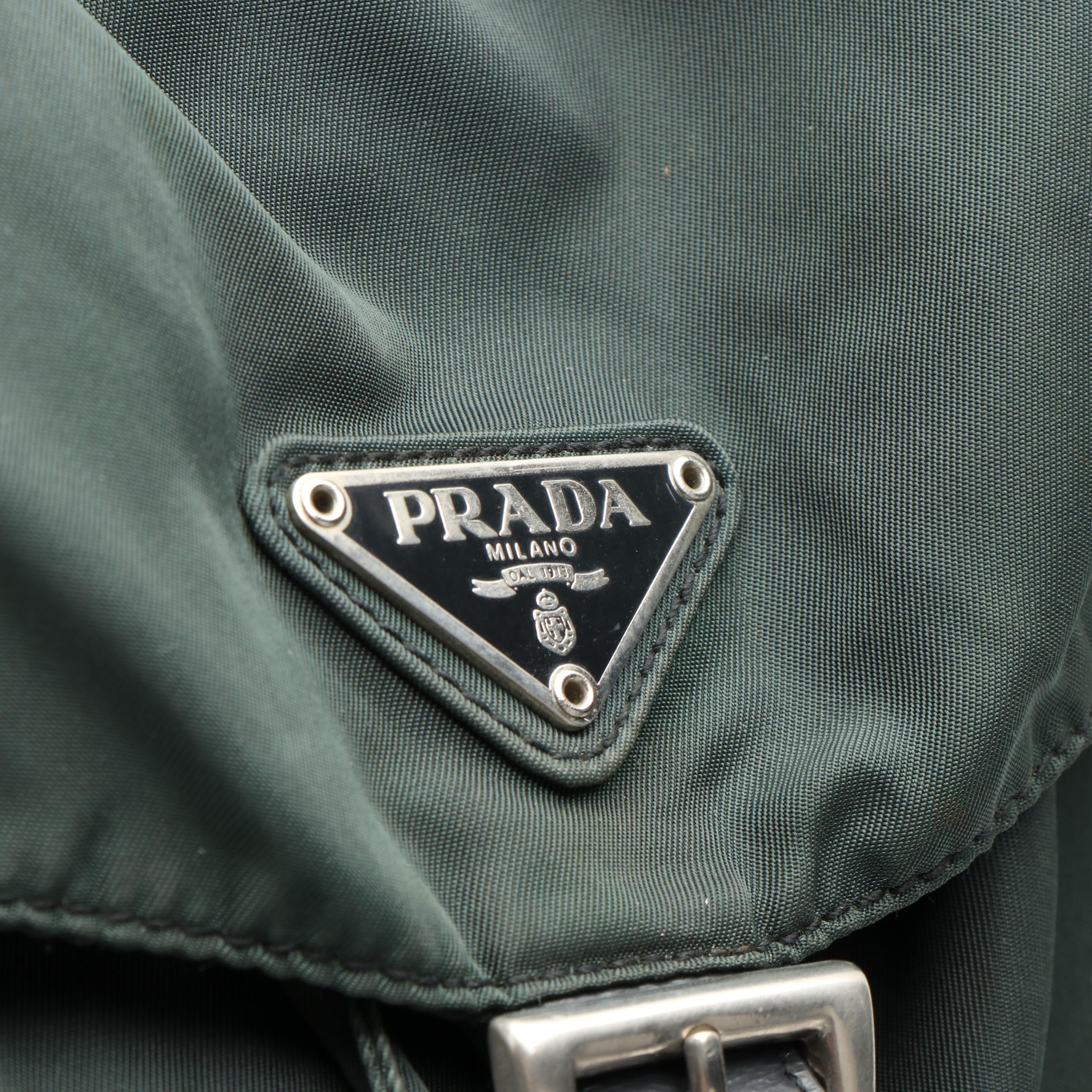 Vintage Prada Drawstring Backpack in Green Tessuto Nylon