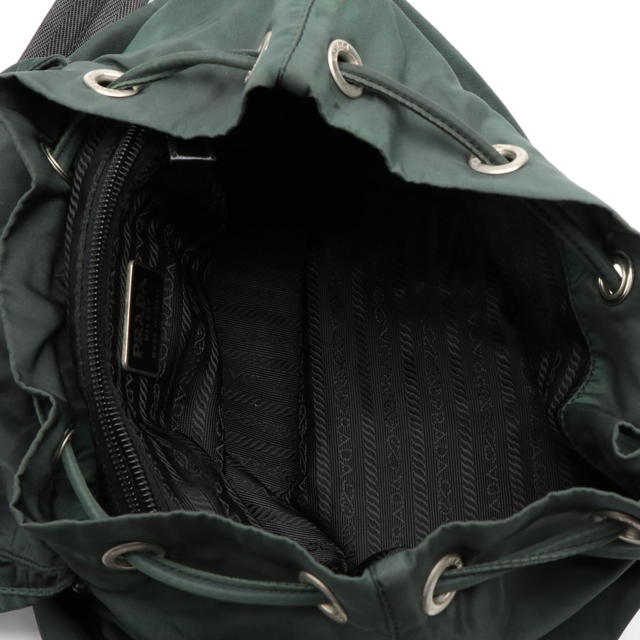 Vintage Prada Drawstring Backpack in Green Tessuto Nylon