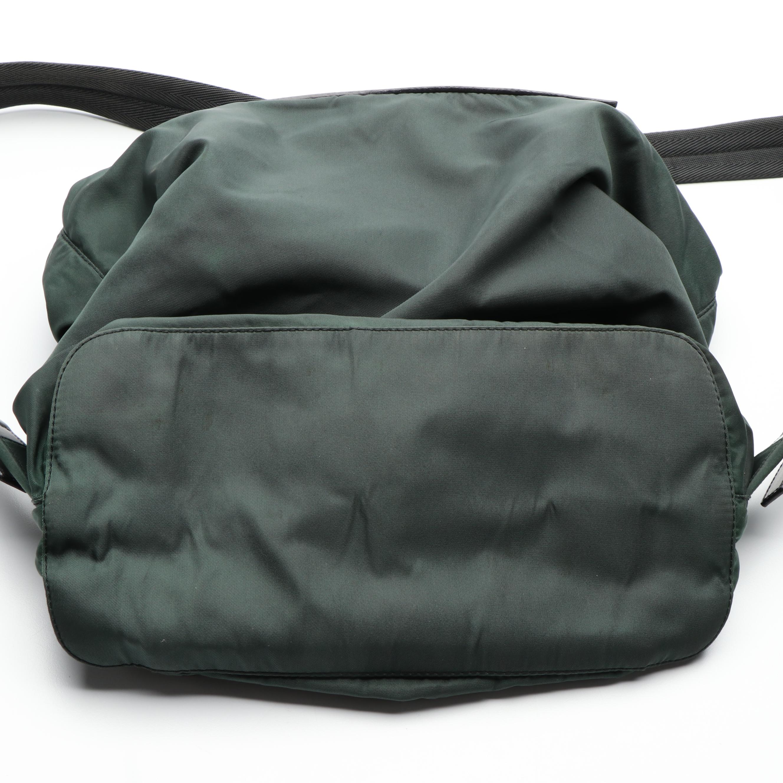 Vintage Prada Drawstring Backpack in Green Tessuto Nylon