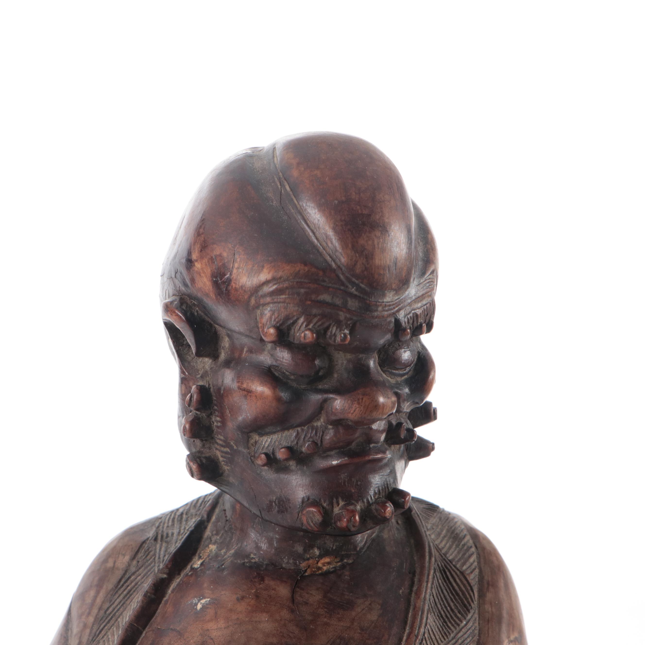 Chincese Hardwood Carving of Damo