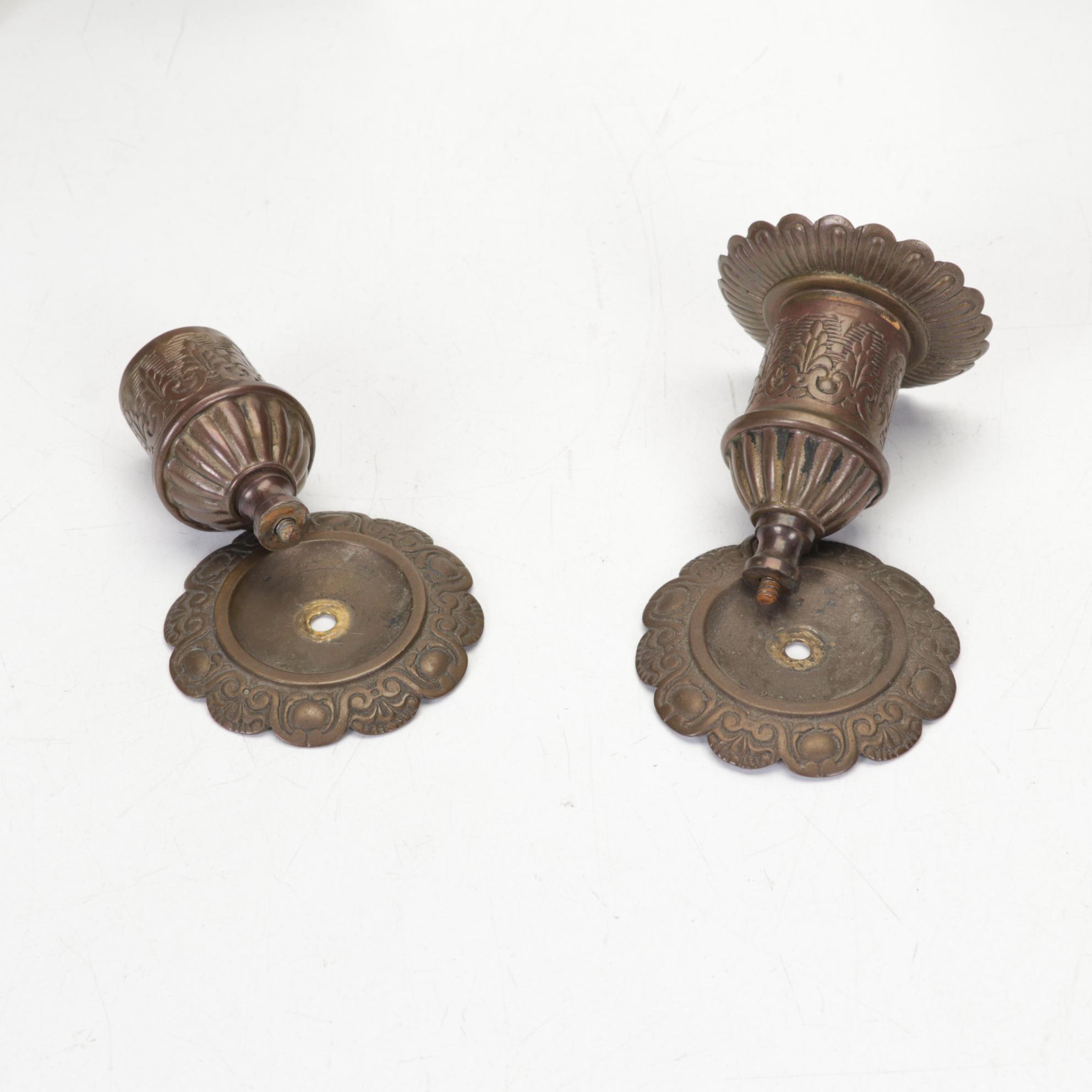 Pair of Brass Candelabra, King James Statue, and Wooden Pedestal Book Stand