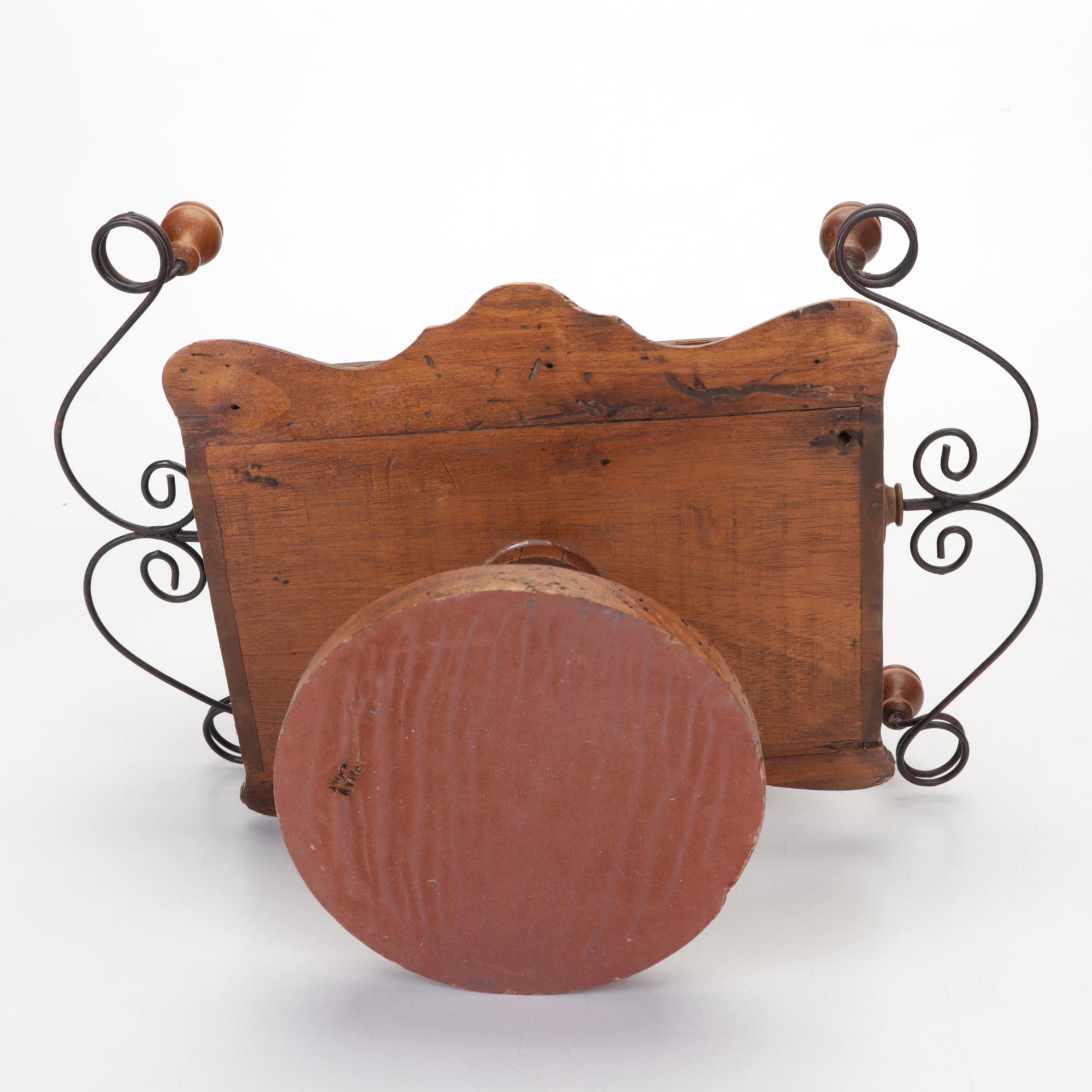 Pair of Brass Candelabra, King James Statue, and Wooden Pedestal Book Stand