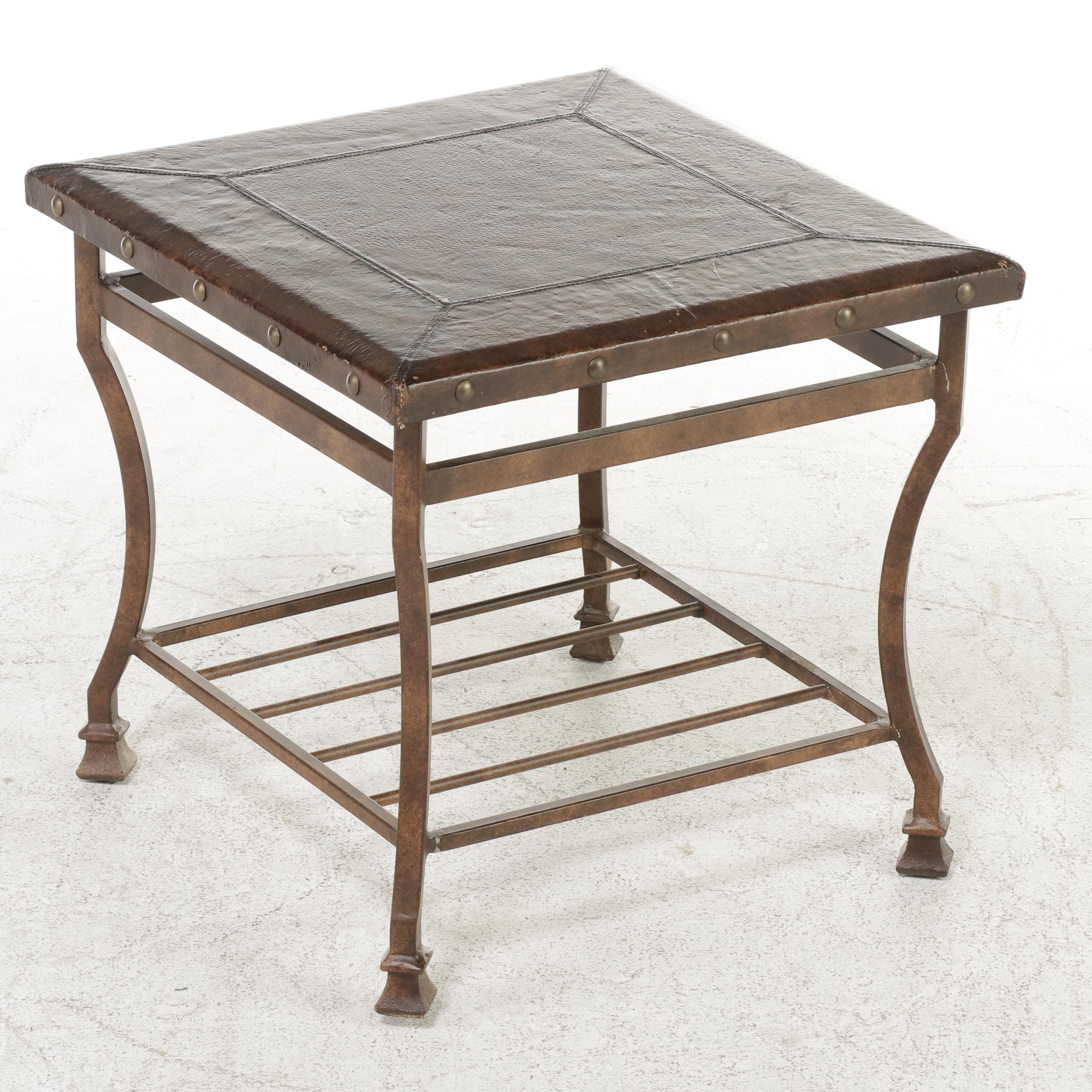 Bernhardt Metal and Faux Leather Side Table