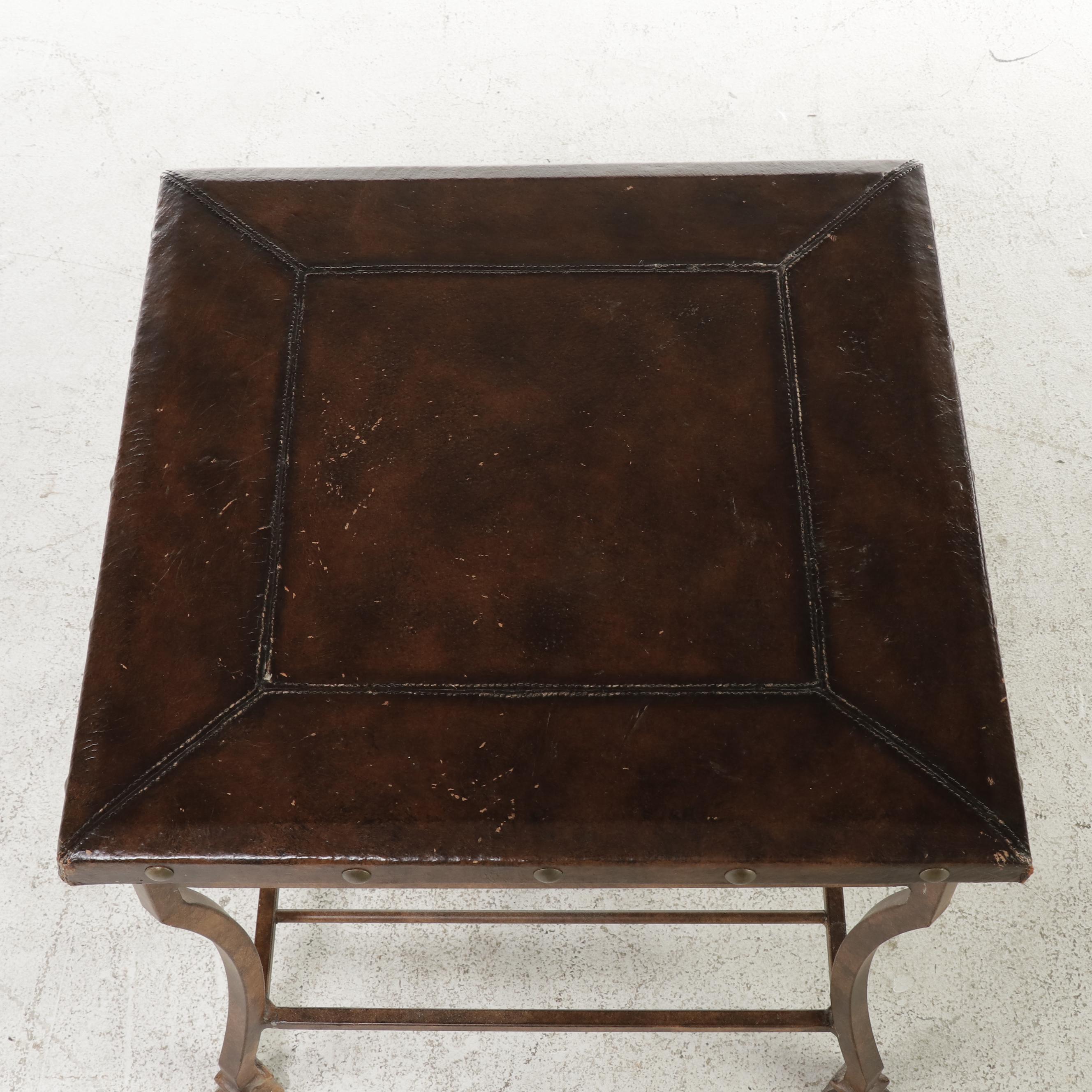 Bernhardt Metal and Faux Leather Side Table