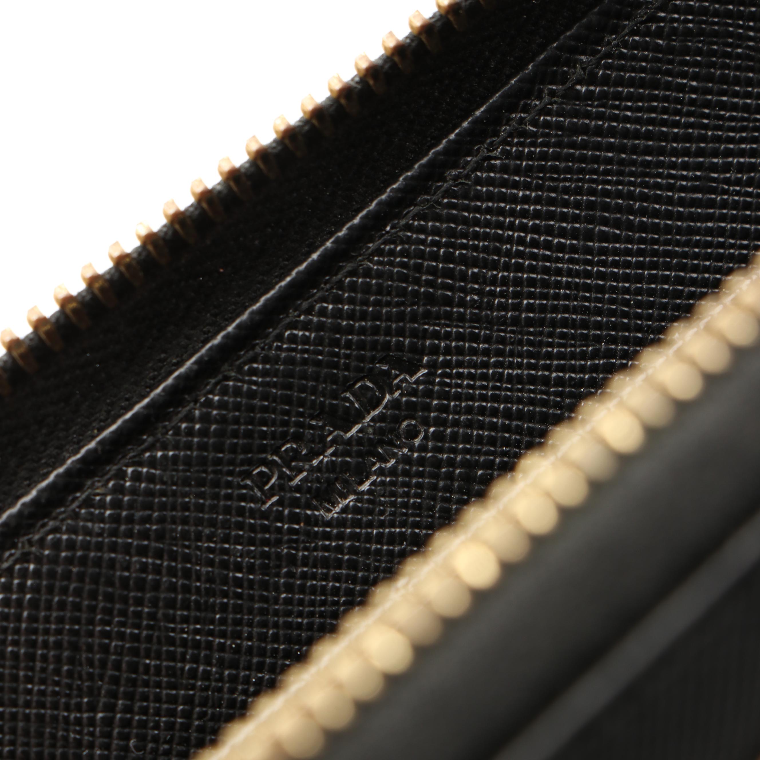 Prada Zip Around Long Wallet in Black Saffiano Leather