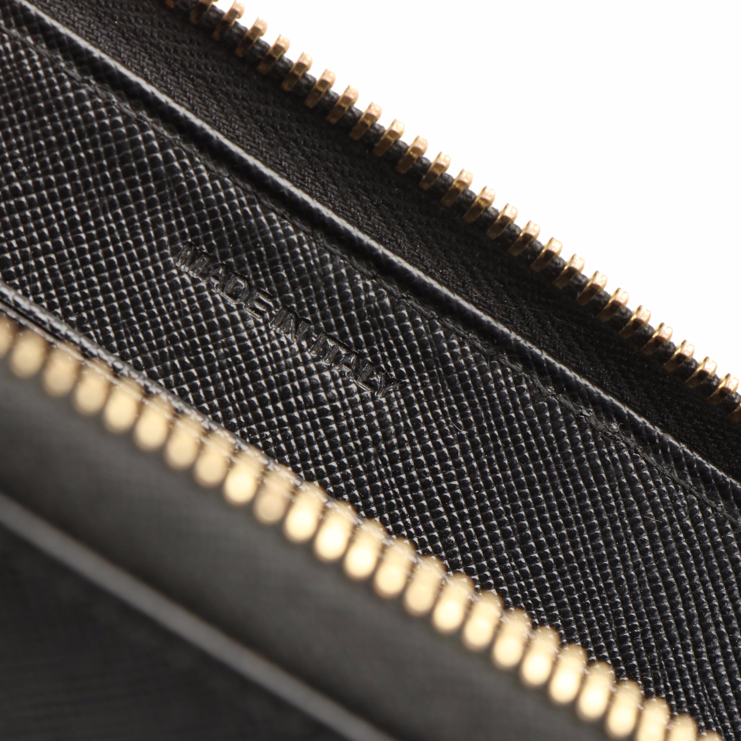 Prada Zip Around Long Wallet in Black Saffiano Leather