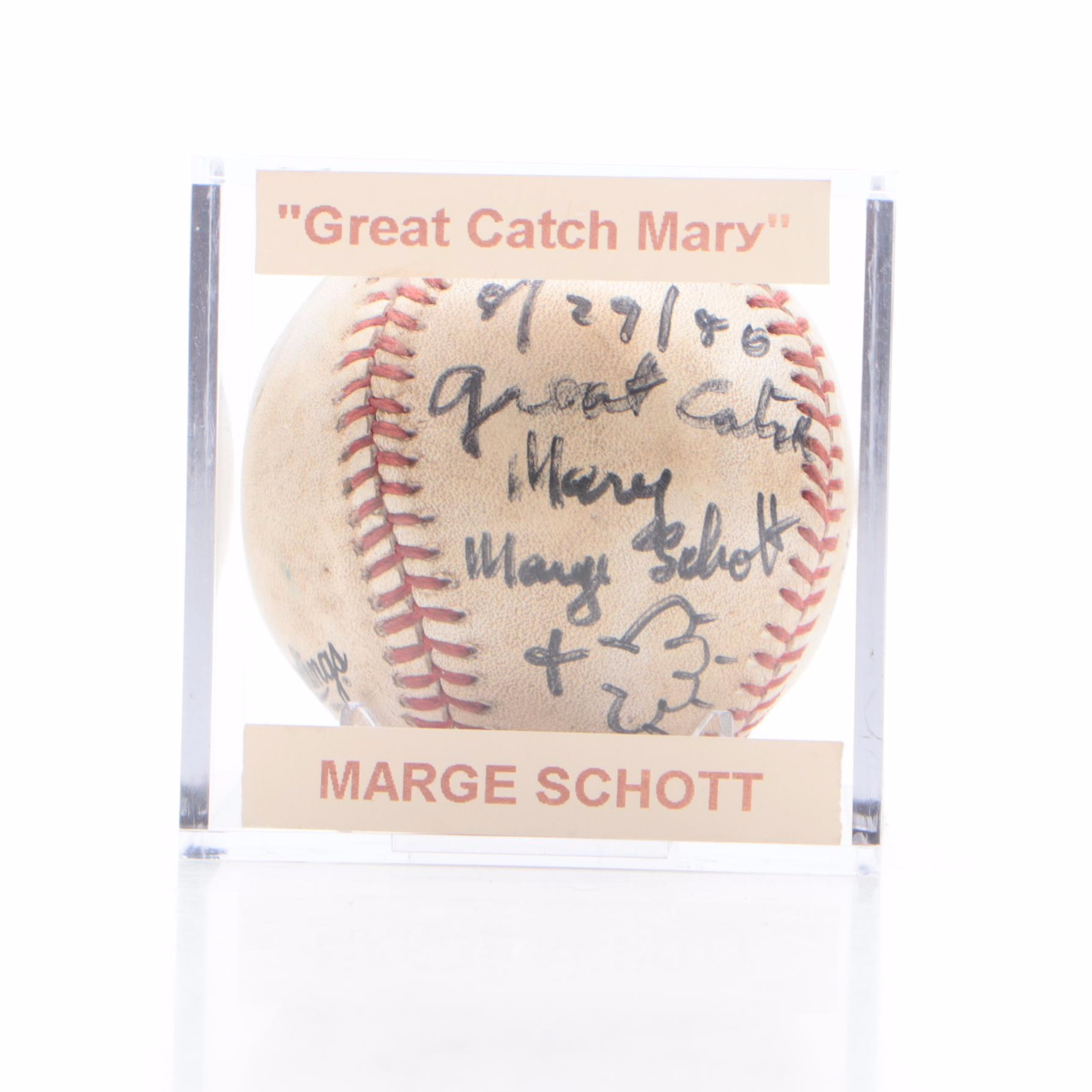 Marge Schott Signed Baseball with Marty Brennaman Signed Display and ...