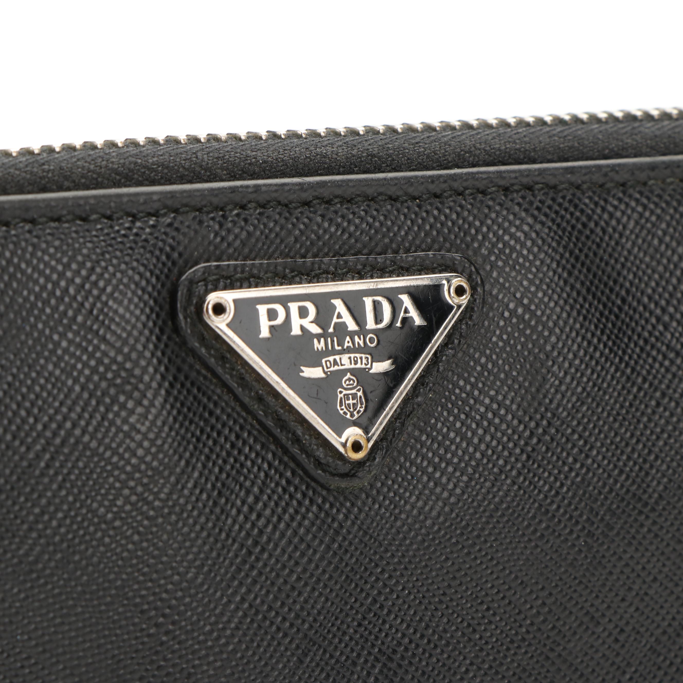 Prada Black Saffiano Leather Zip Around Wallet
