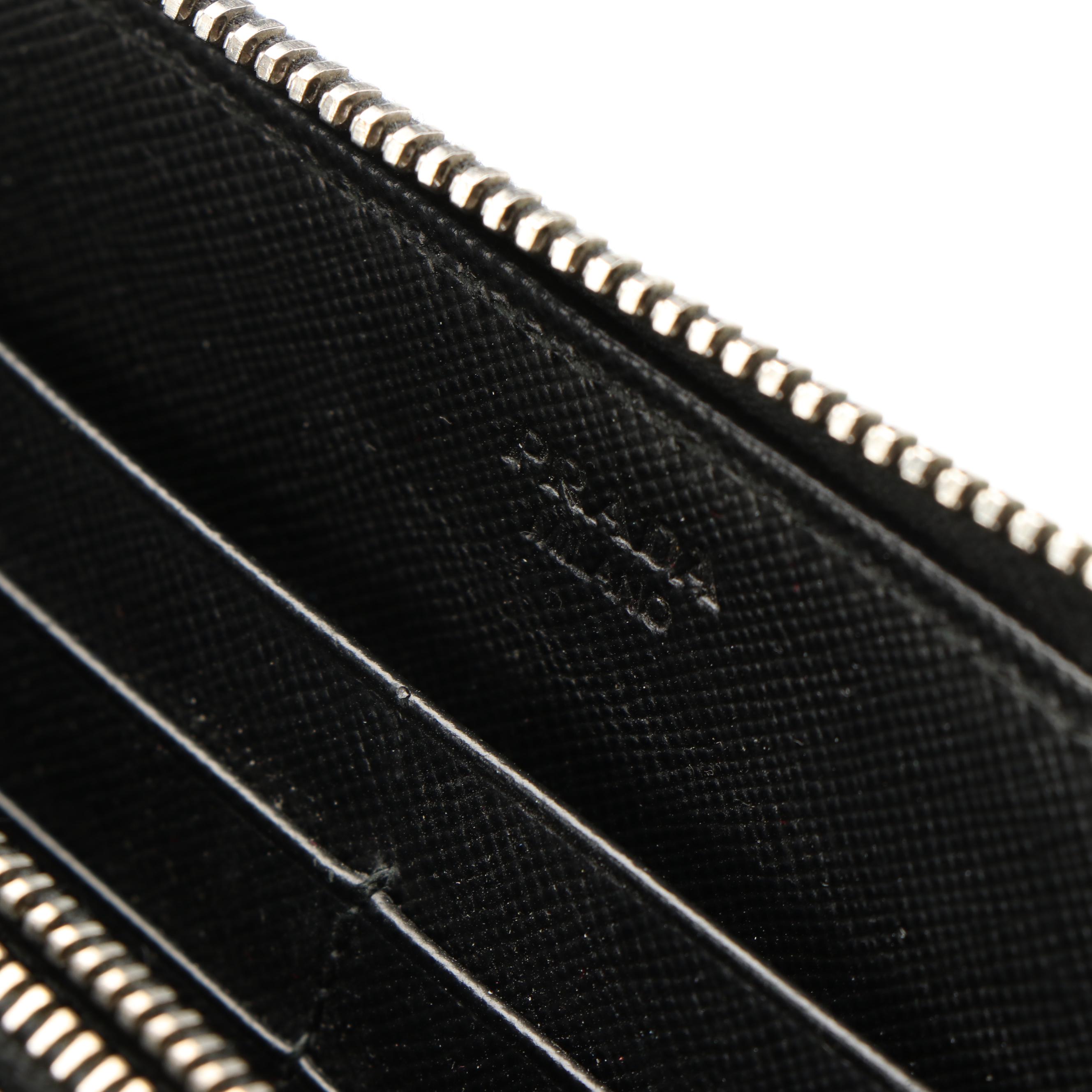 Prada Black Saffiano Leather Zip Around Wallet